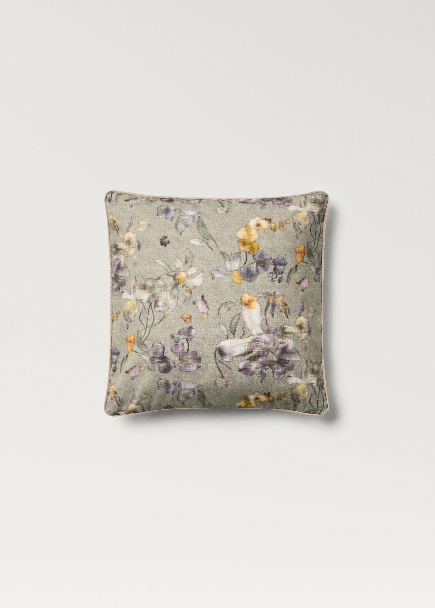 Cushion cover with floral-print trim 45x45 cm - Article without model