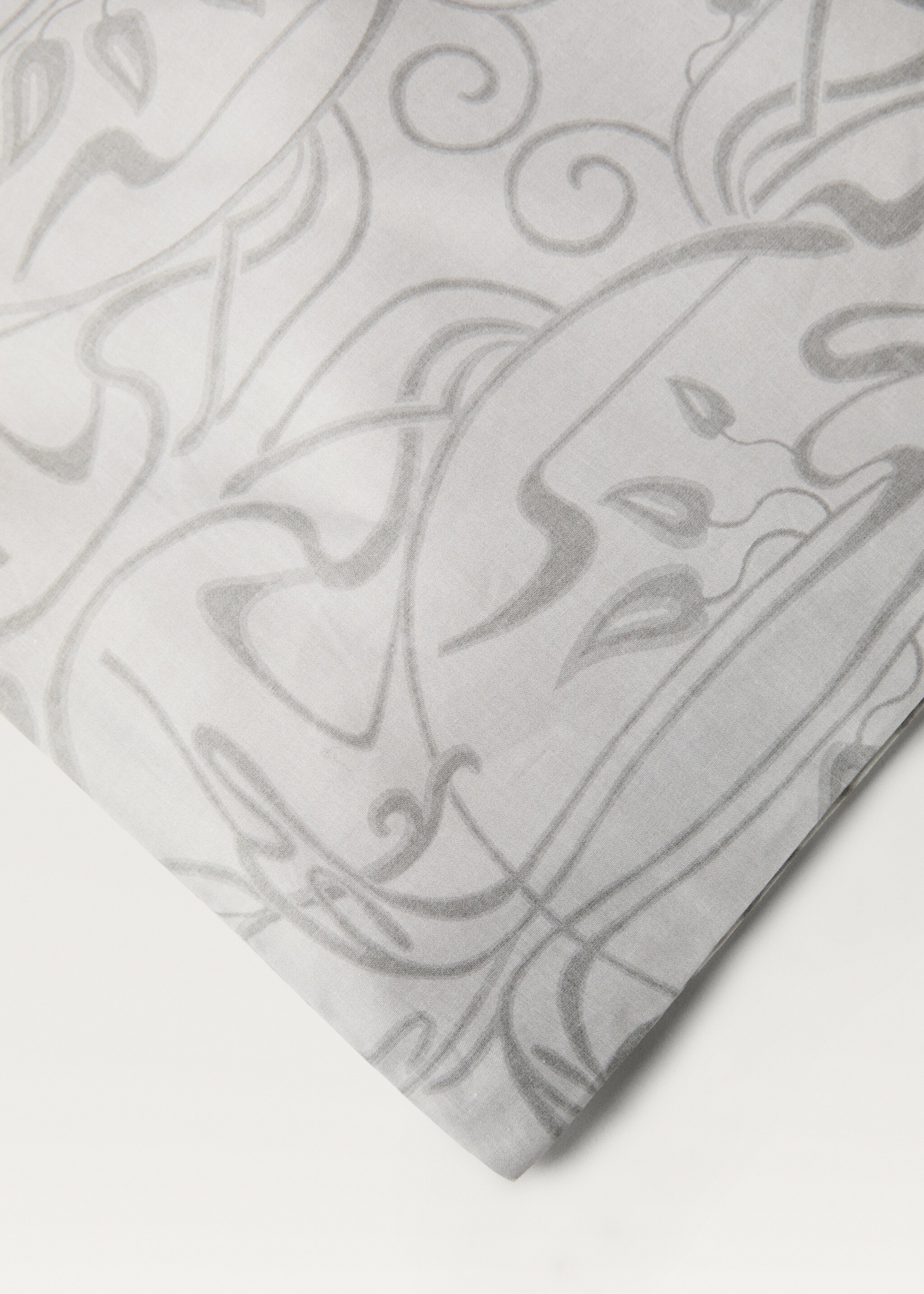 Percale cotton duvet cover with ornamental print Single bed - Details of the article 2, Light/Pastel Grey. Ref: 87002942-00.