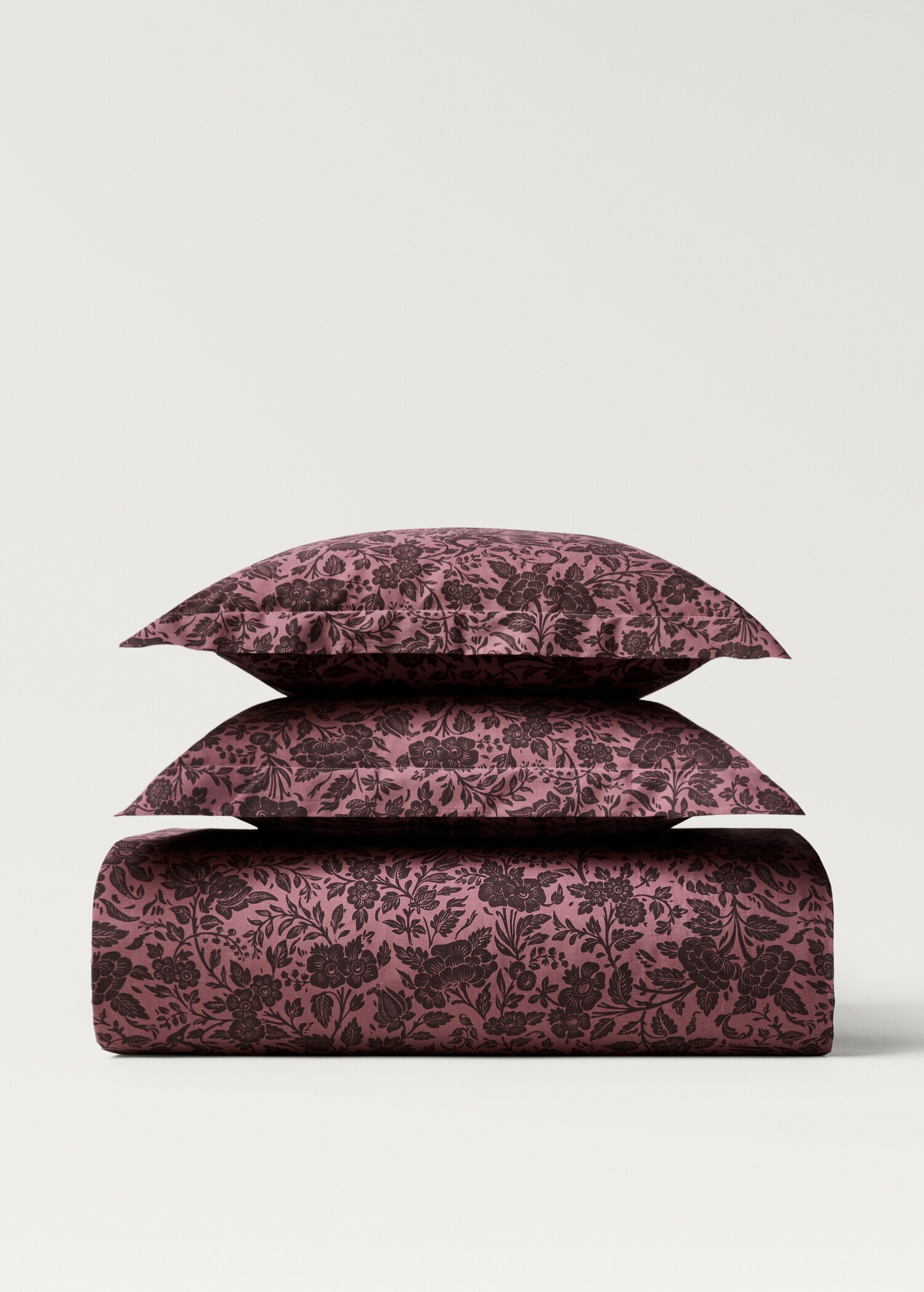 Cotton percale printed two-tone floral duvet cover for 90 cm bed - Article without model