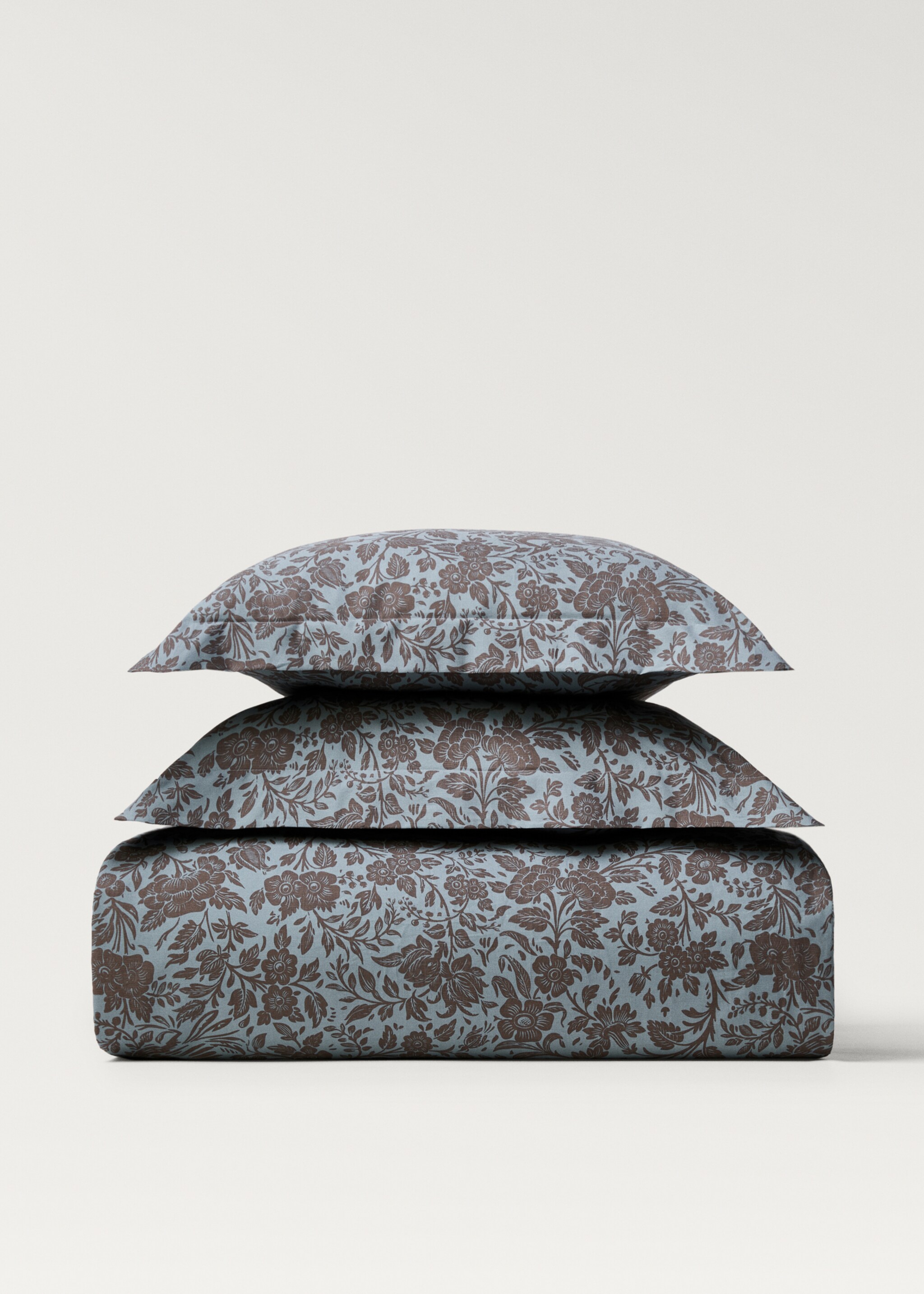 Cotton percale two-tone floral-print duvet cover for 150/160 cm bed - Article without model