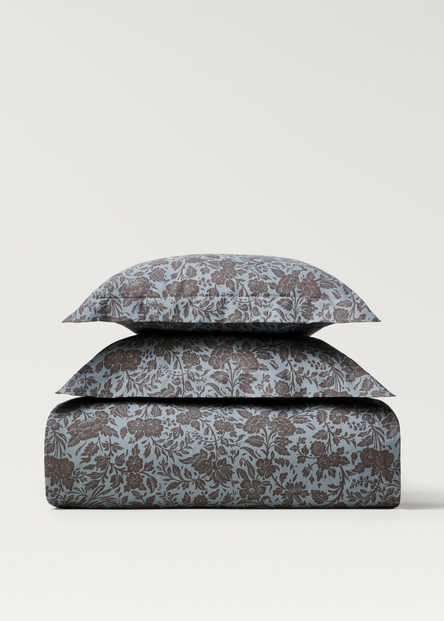 Dekbedovertrek van katoenperkal met tweekleurige bloemenprint bed 180/200 cm - Artikel zonder model