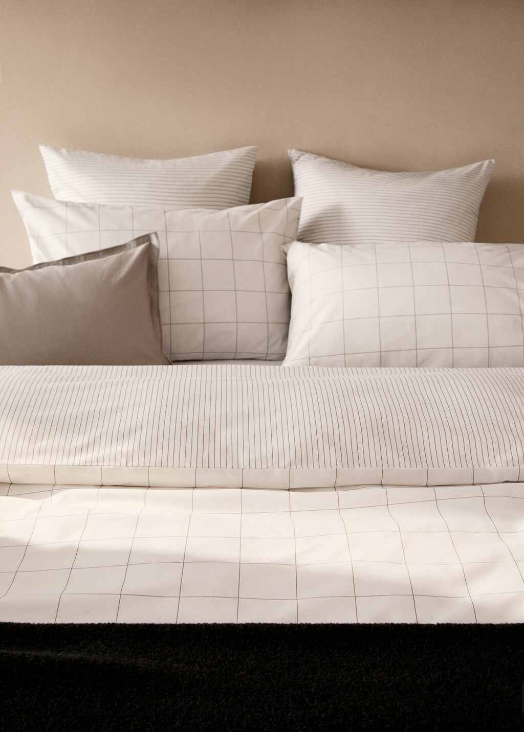 Cotton percale reversible striped duvet cover for / cm bed