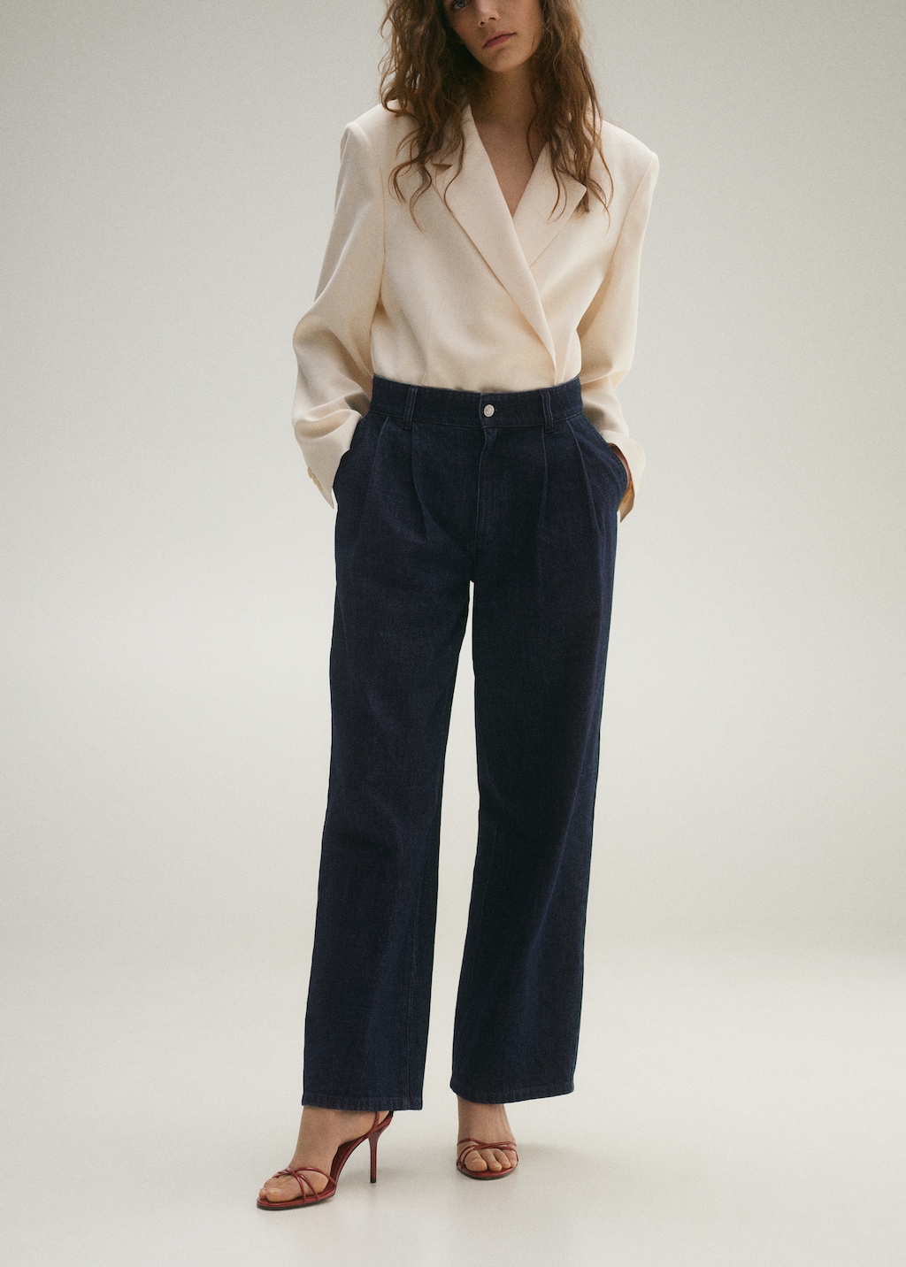Jeans wideleg pinzas rinse wash