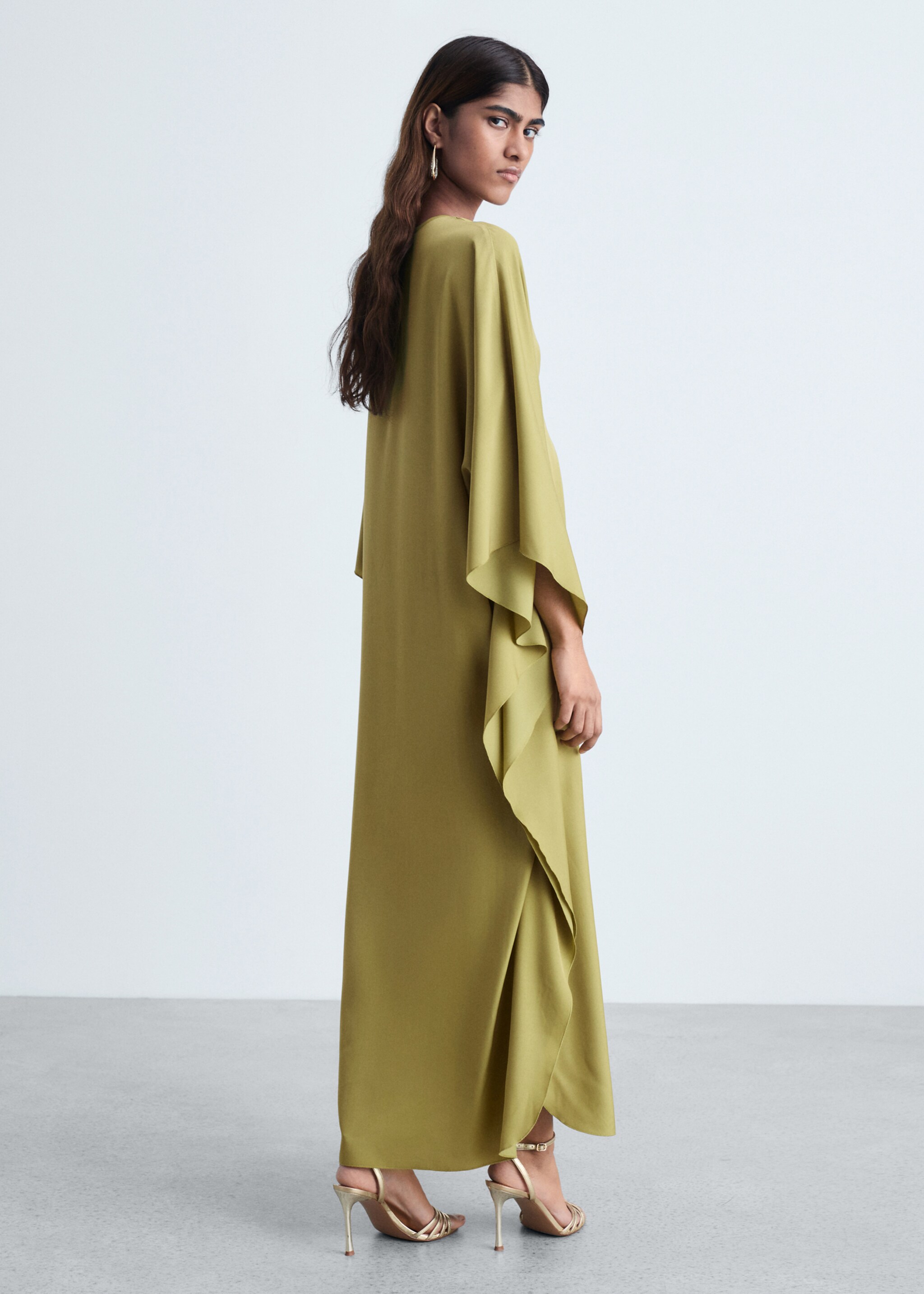 Vestido satinado manga acampanada - Reverso del artículo