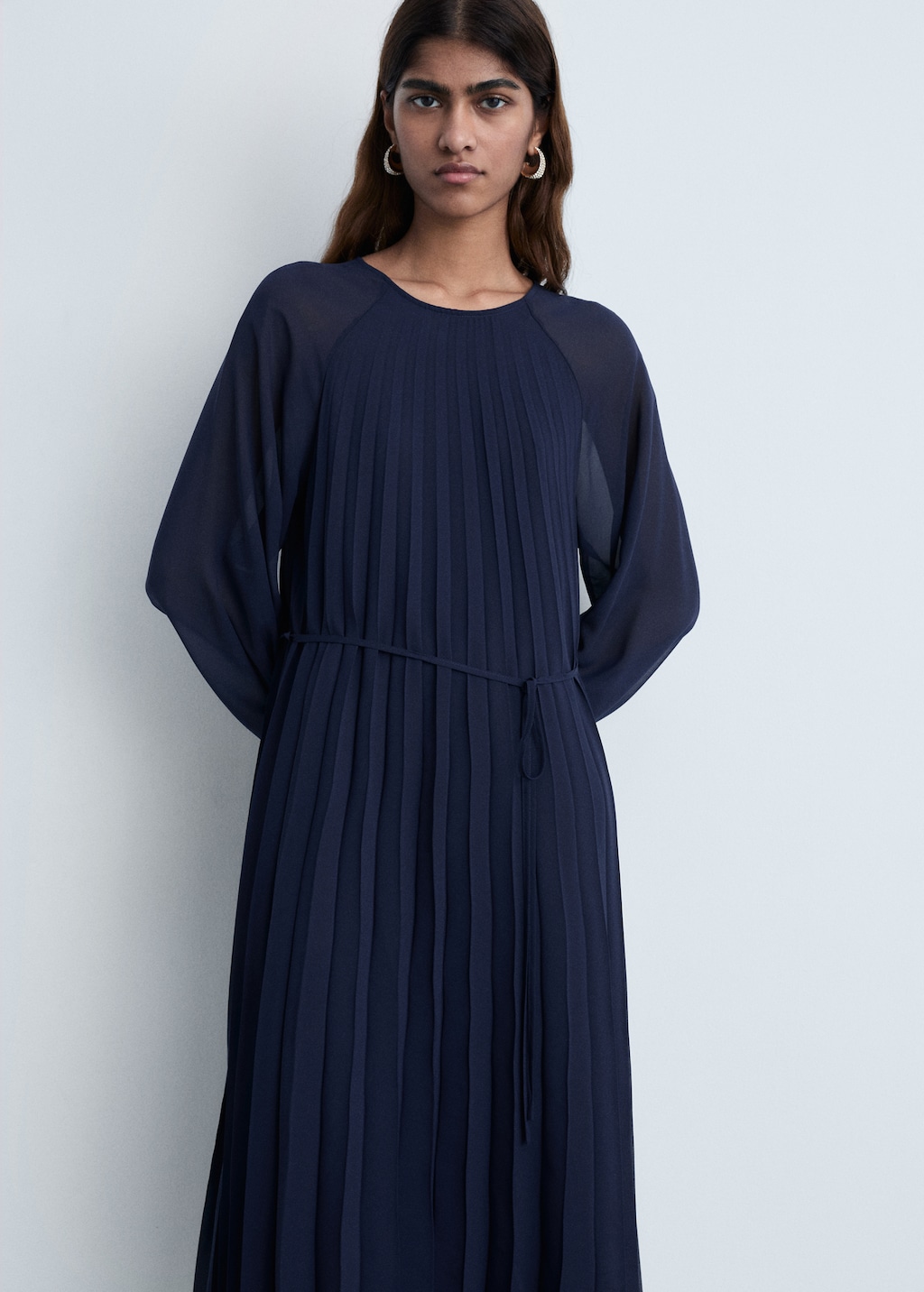Mango Pleated dress with bow belt