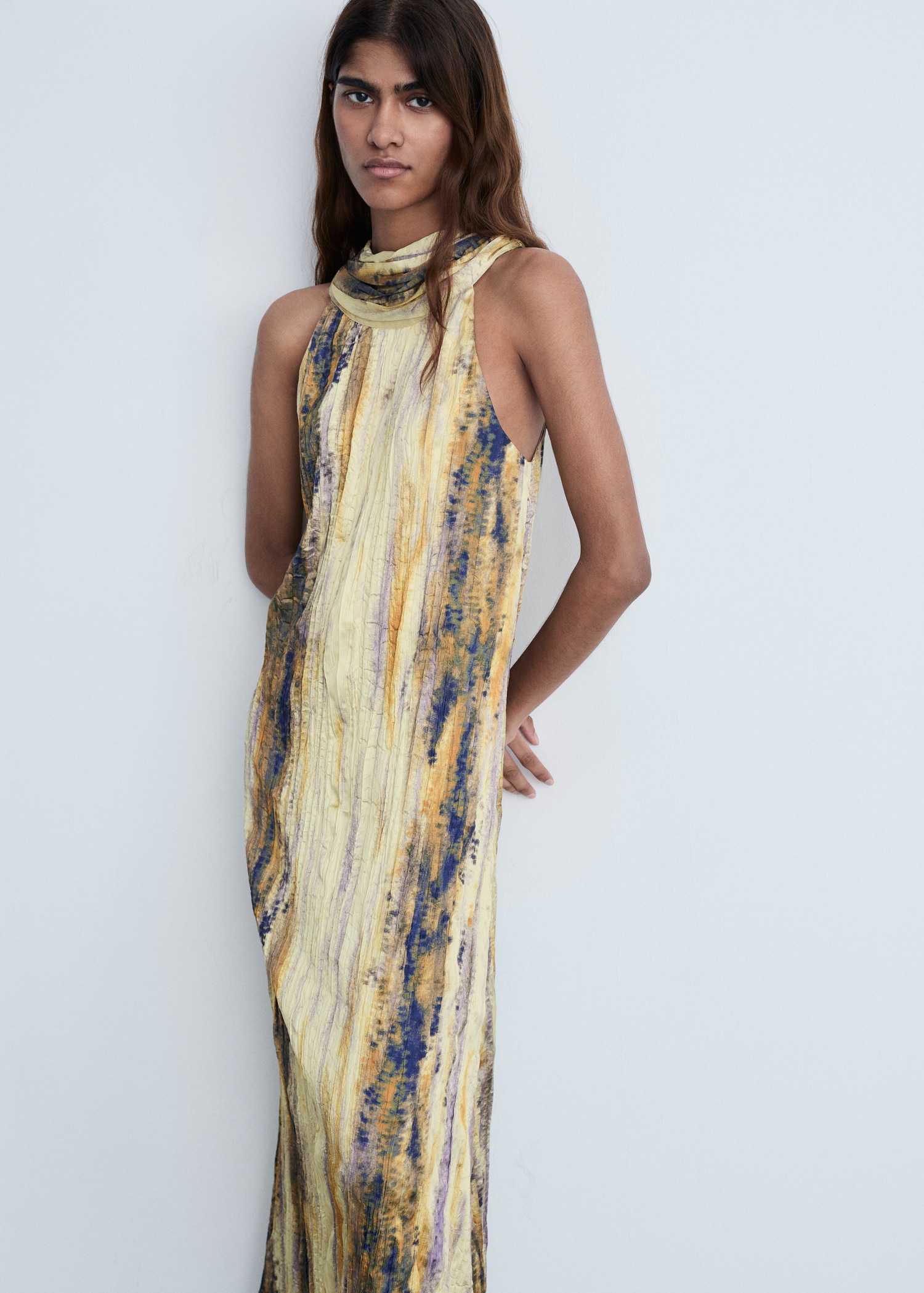 Unique Button Design Tie-Dye Halter Maxi Dress Unique Button Design Tie-Dye Halter Maxi Dress