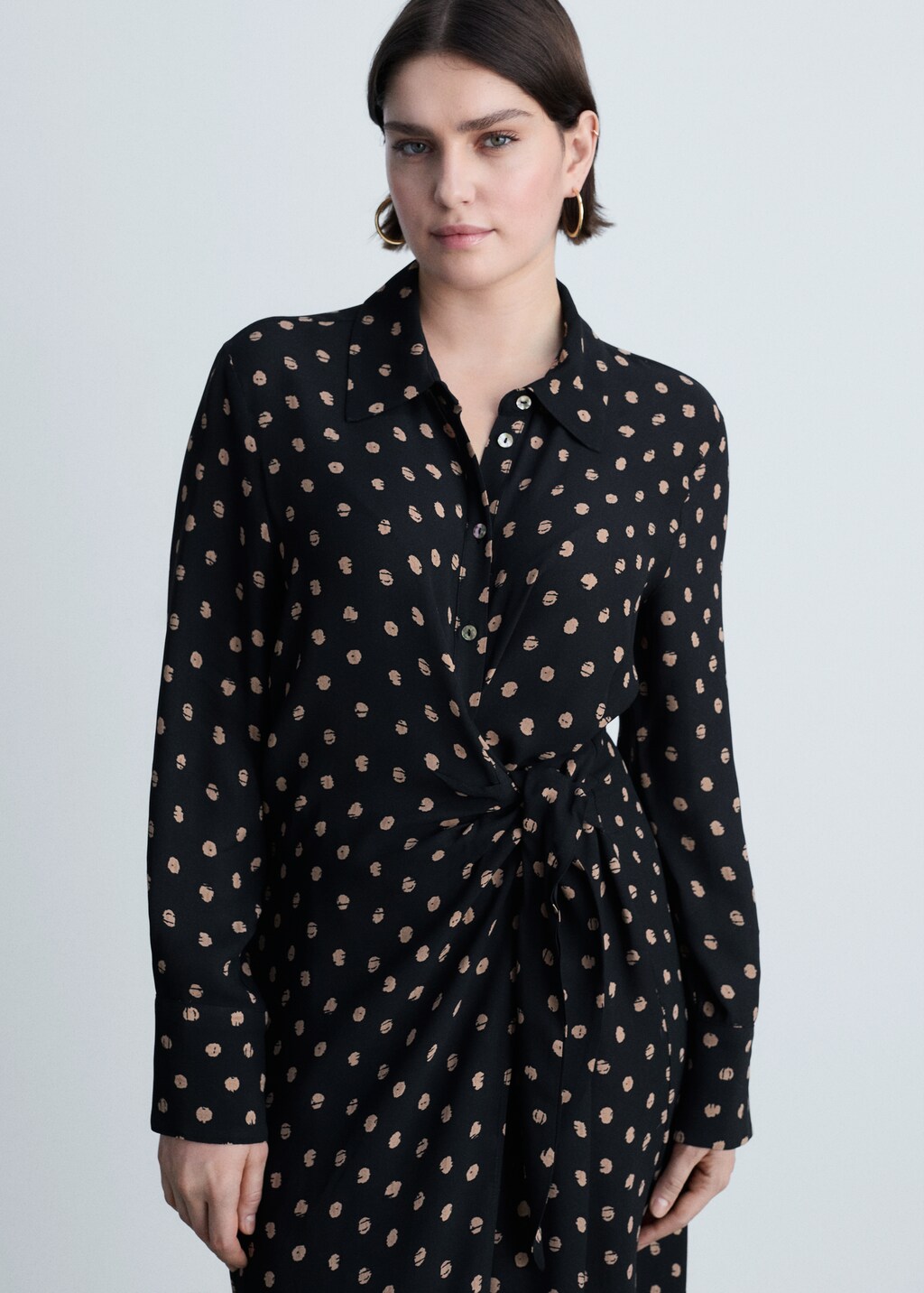 Thumbnail of Polka-dot shirt dress with knot detail - Black