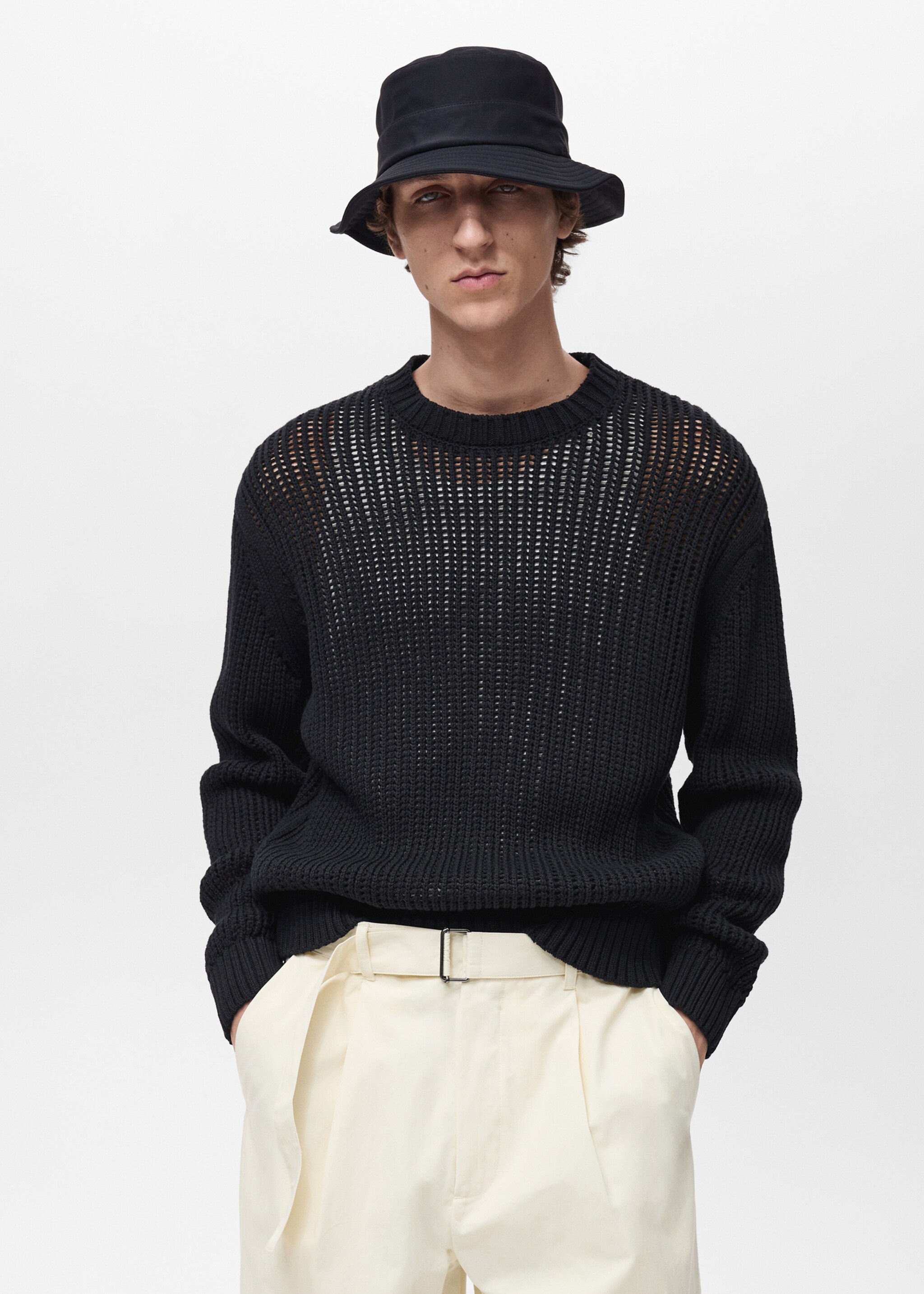 100% cotton openwork knitted sweater - Medium plane
