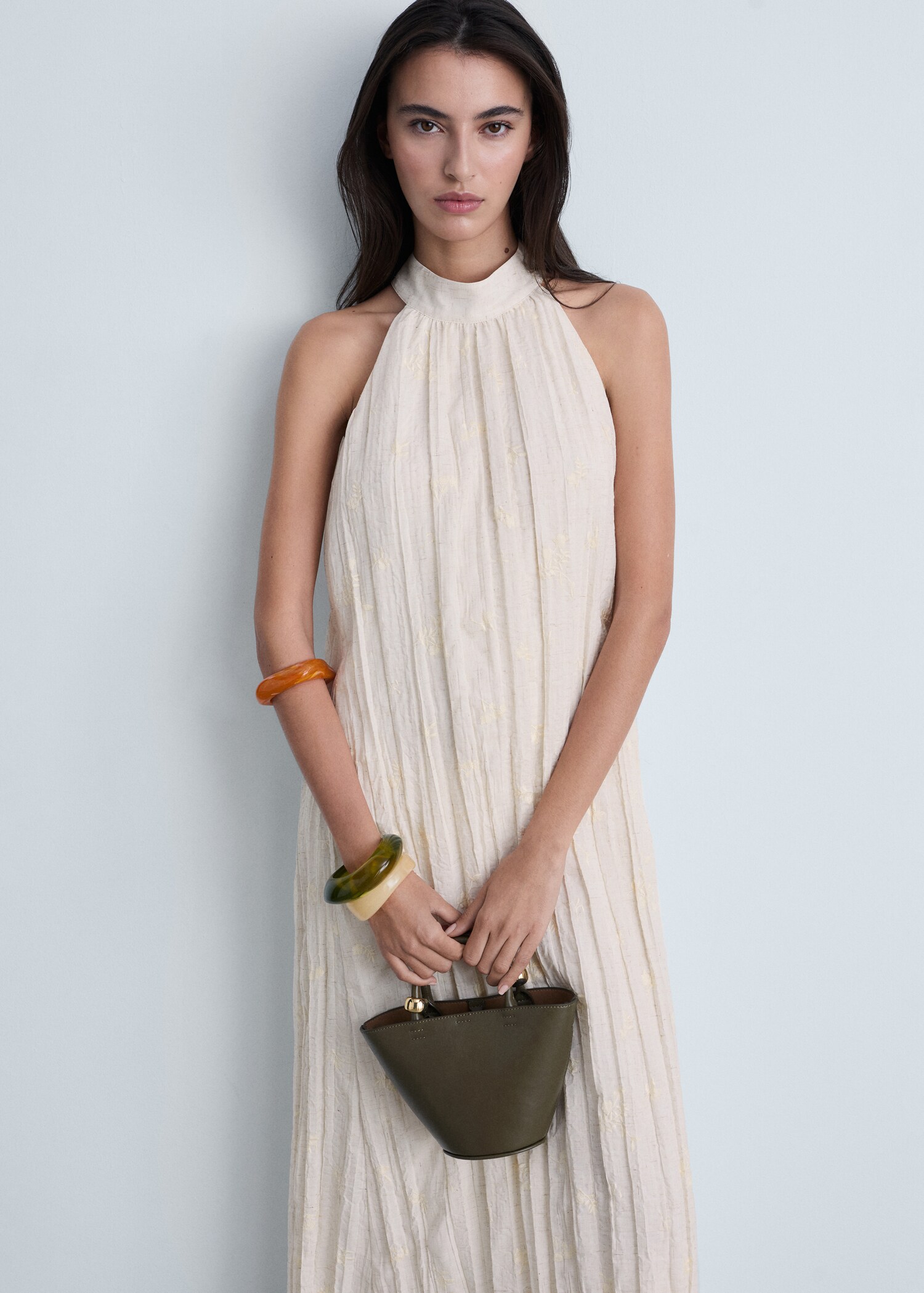 Embroidered linen-blend dress - Medium plane