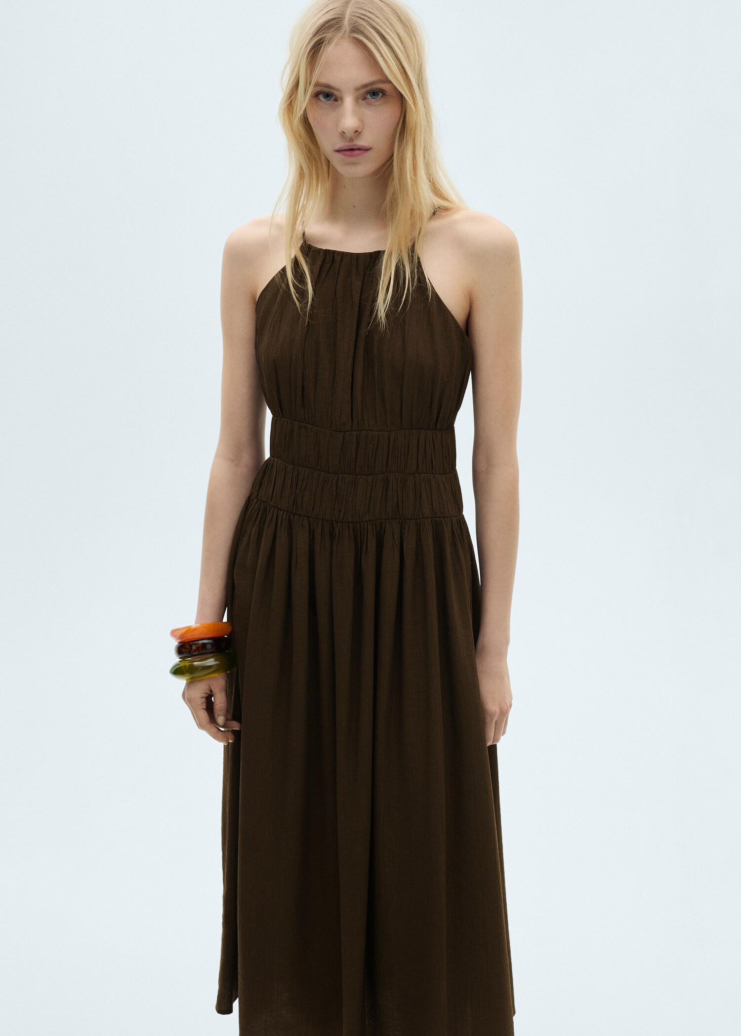 Midi-dress with gathered waist - Medium plane