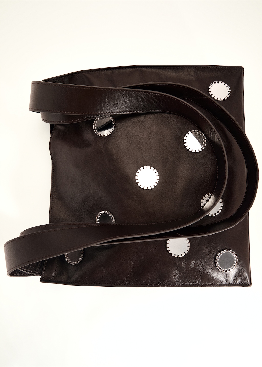 Double-handle leather bag with mirrors