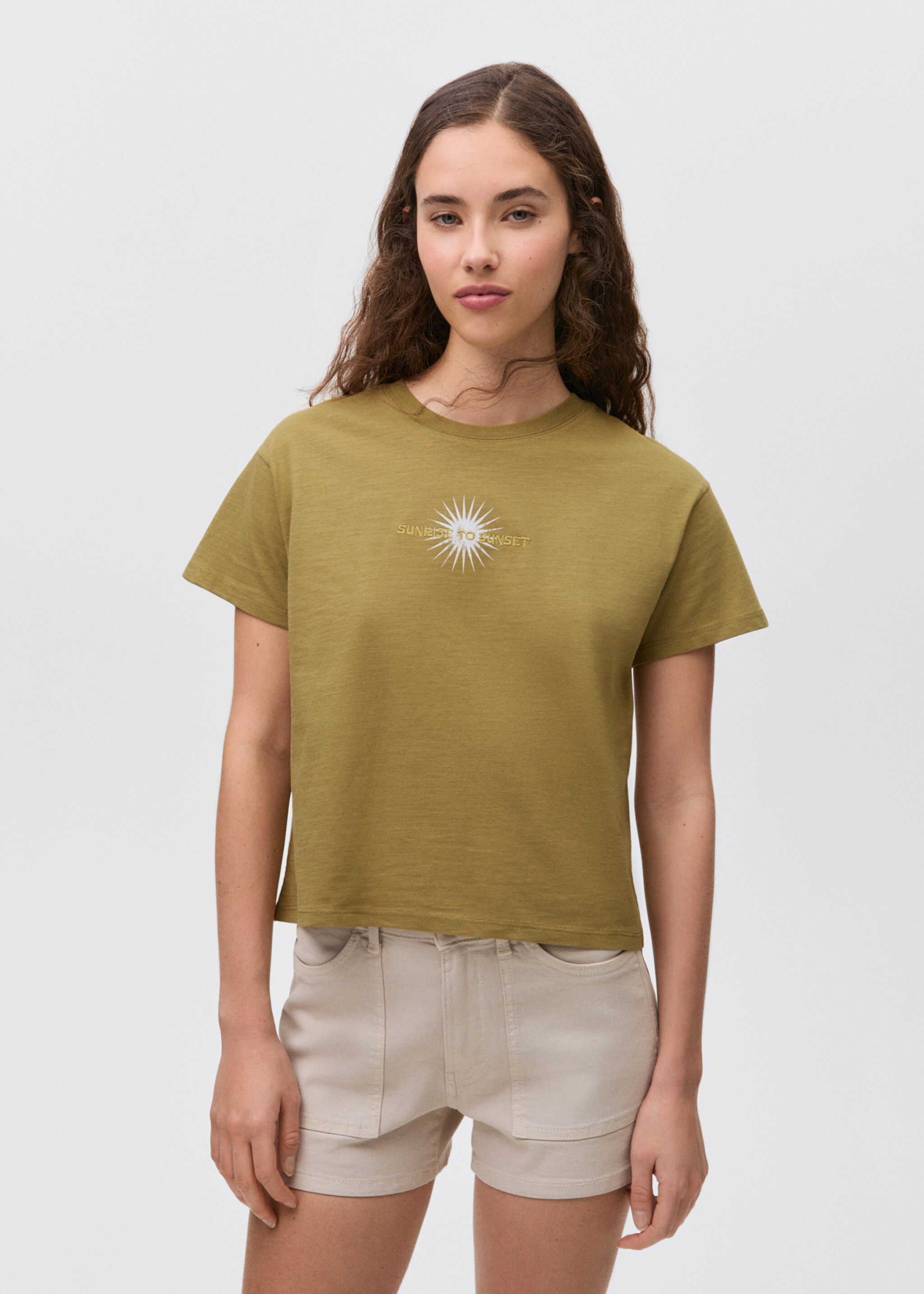 Embroidered cotton message t-shirt - Medium plane