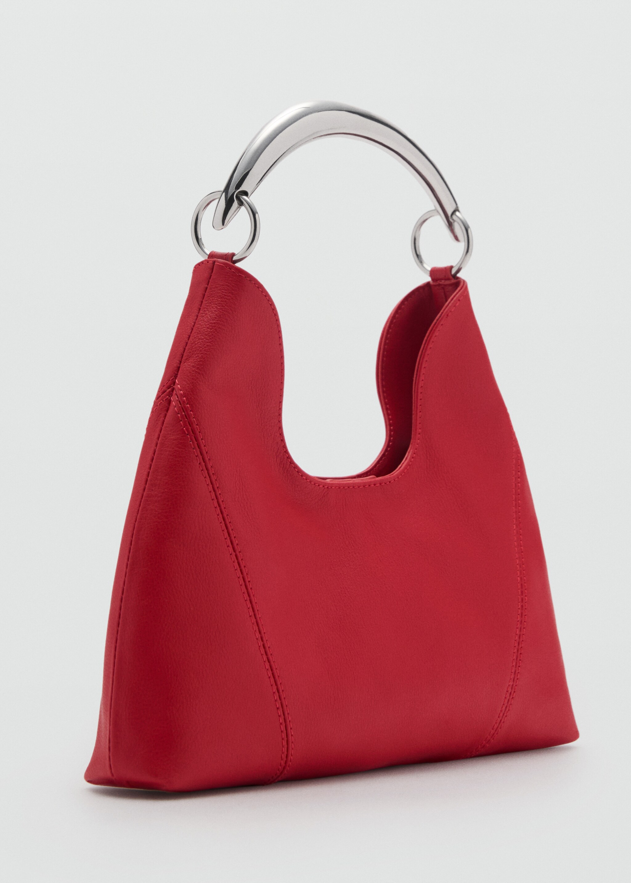 Leather shoulder bag with metal handle - Medium plane