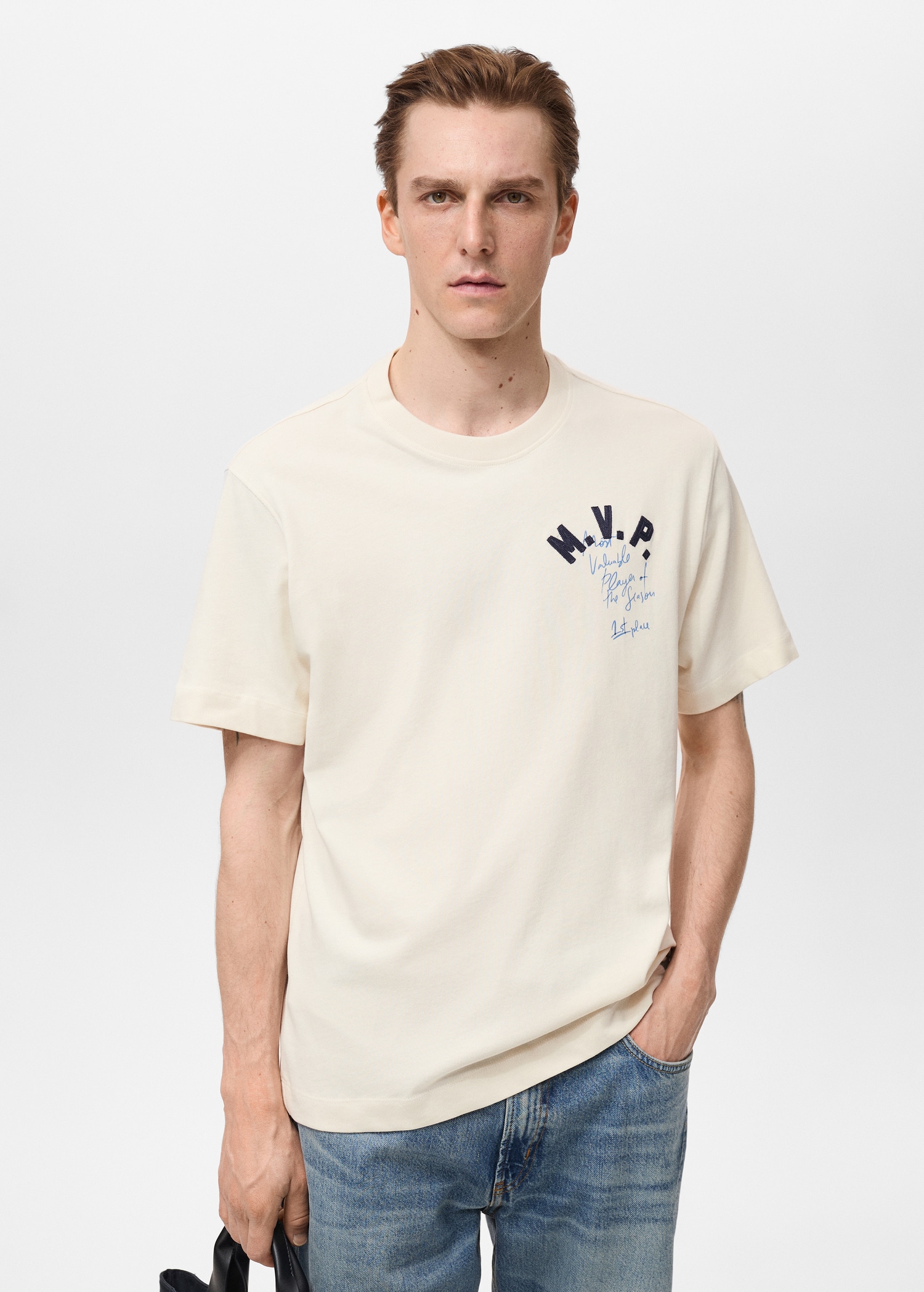 Cotton Letter Print V neck Openwork T-shirt Cotton Letter Print V neck Openwork T-shirt
