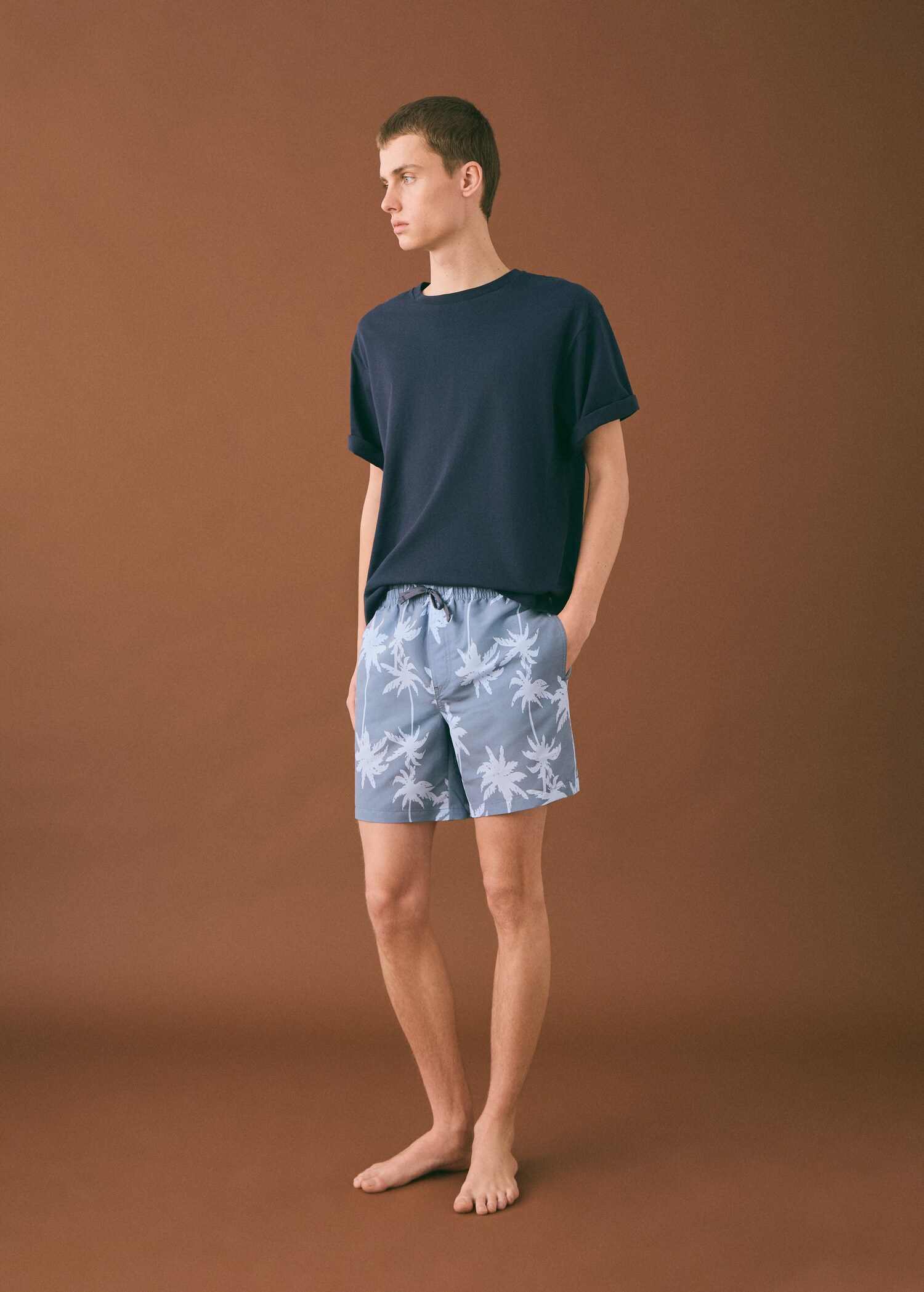 Palm trees print swimsuit trunks - Details of the article 2