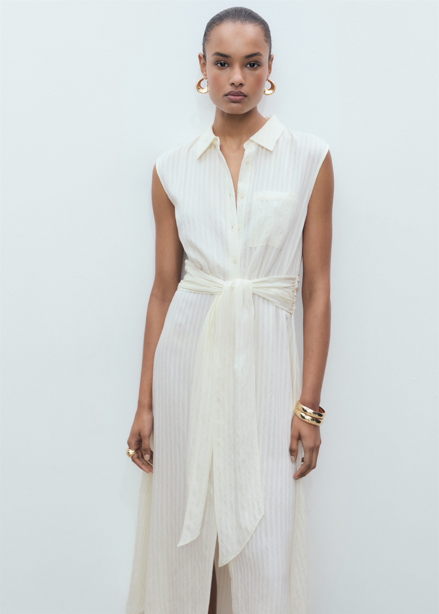 Dress Vestido Camisero Mango Bow Shirt Dress - Main Image