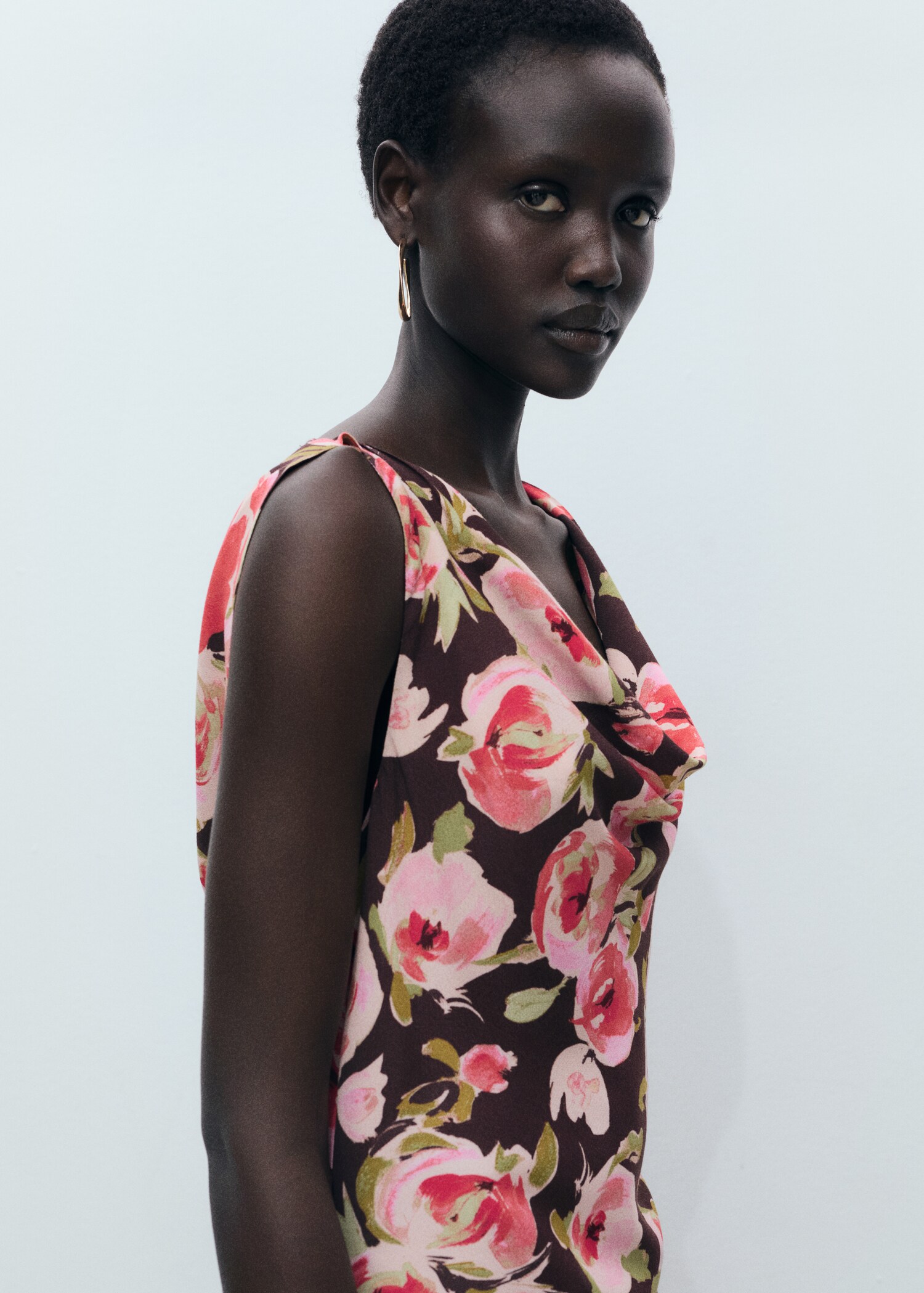 Floral dress with draped neck - Medium plane