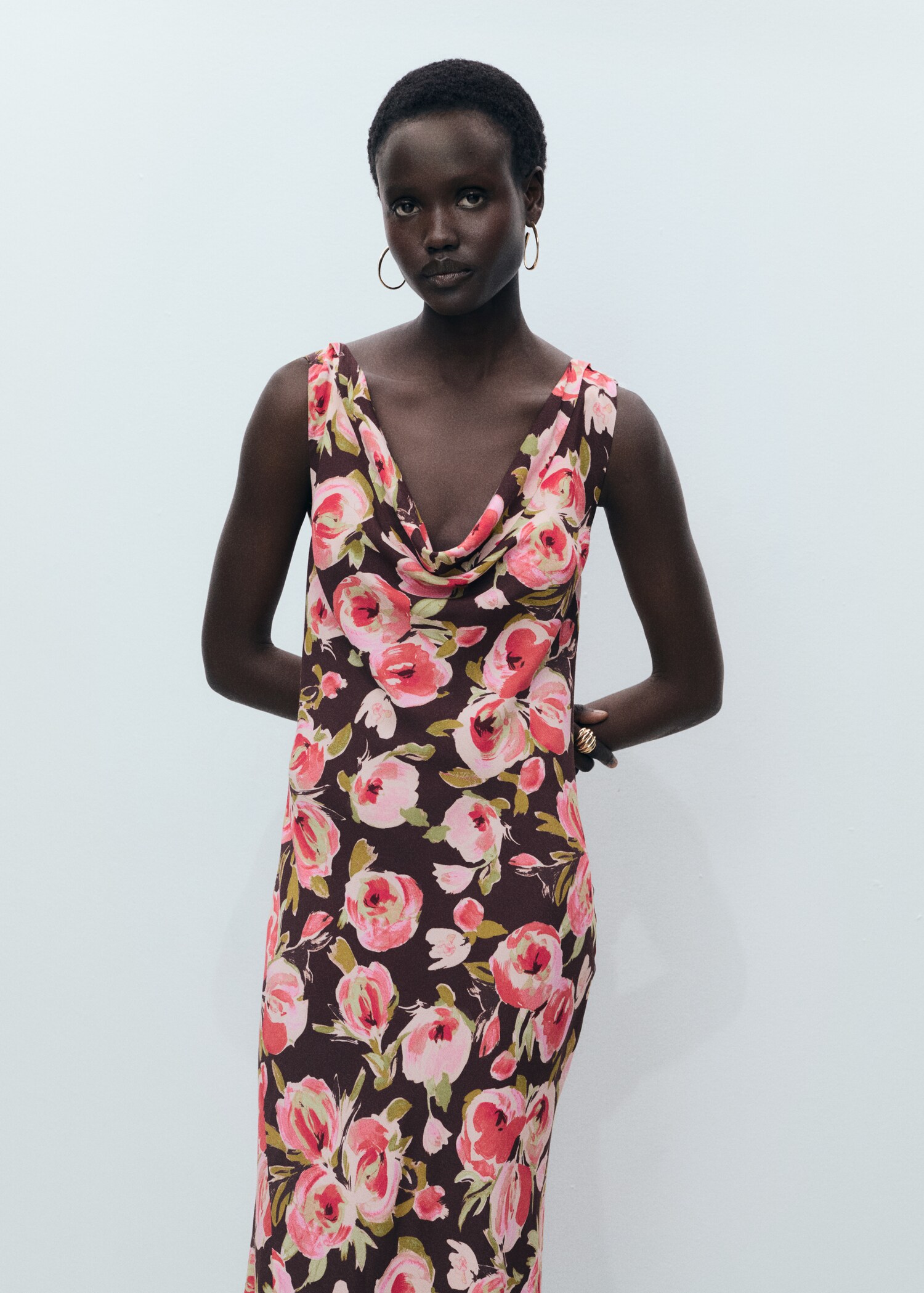 Floral dress with draped neck - Details of the article 1