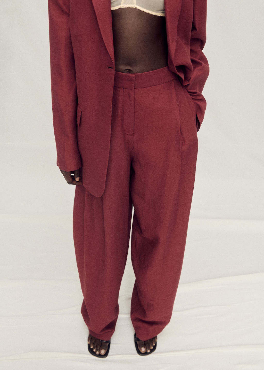 Wide-leg linen-blend suit trousers - Women | MANGO Rwanda