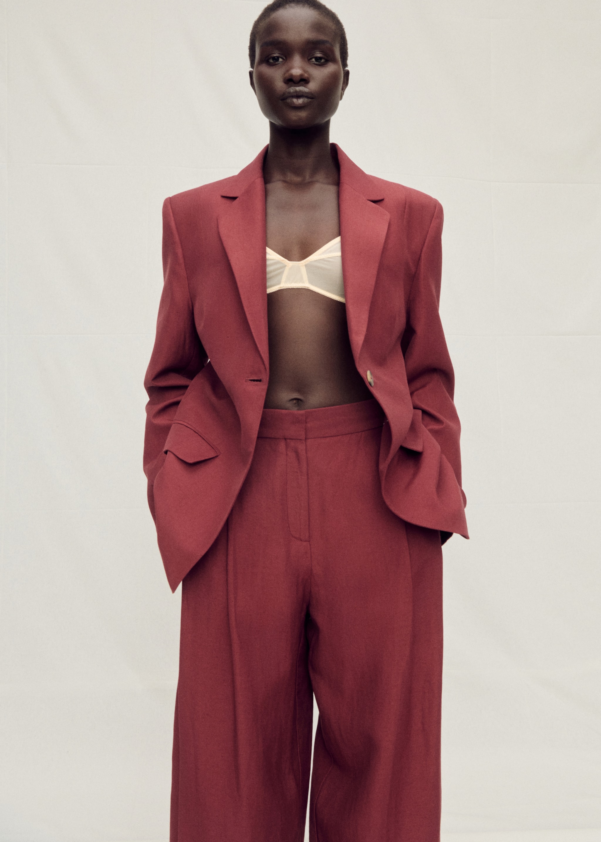 Wide-leg linen-blend suit trousers - Details of the article 1