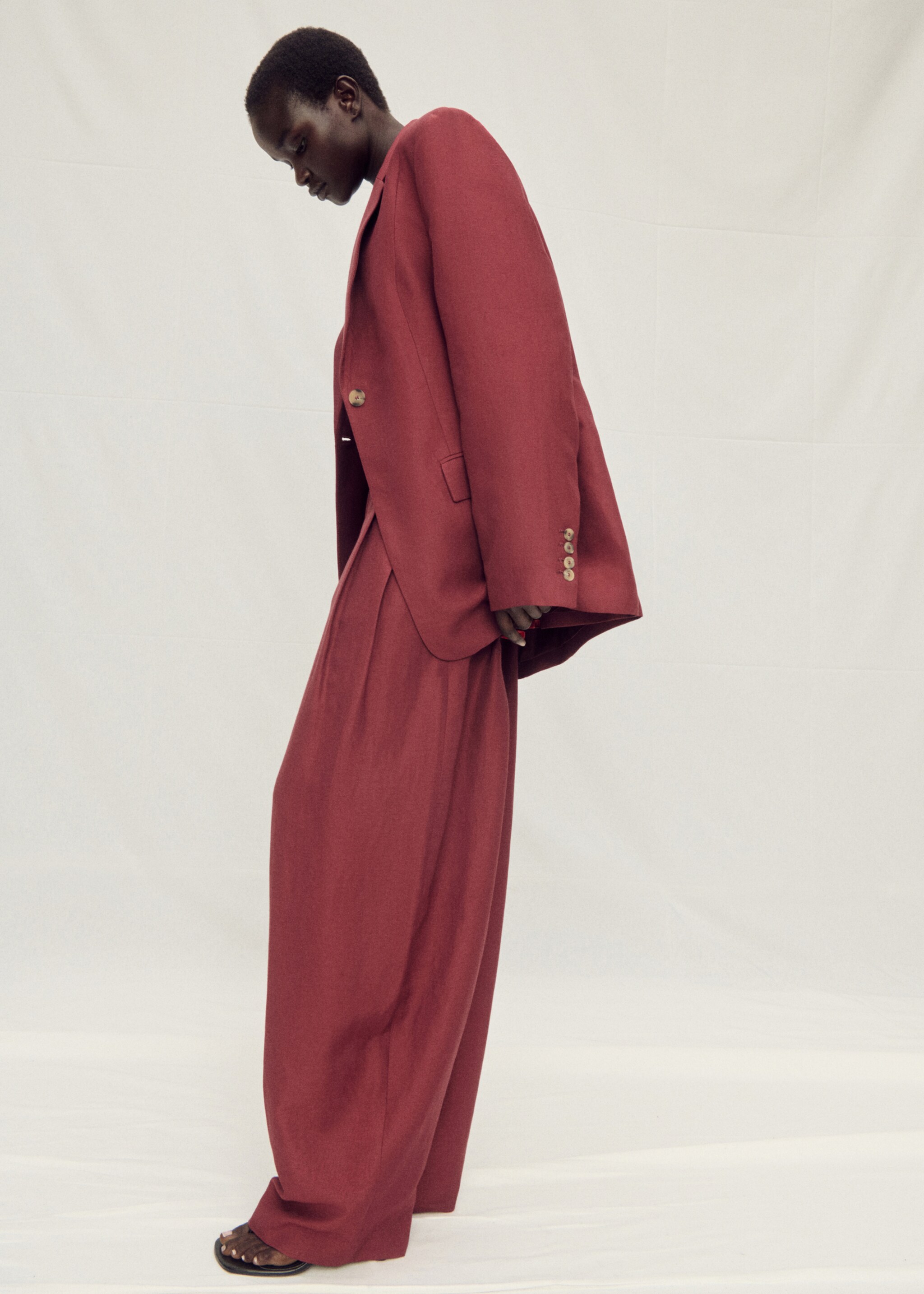Wide-leg linen-blend suit trousers - Details of the article 2