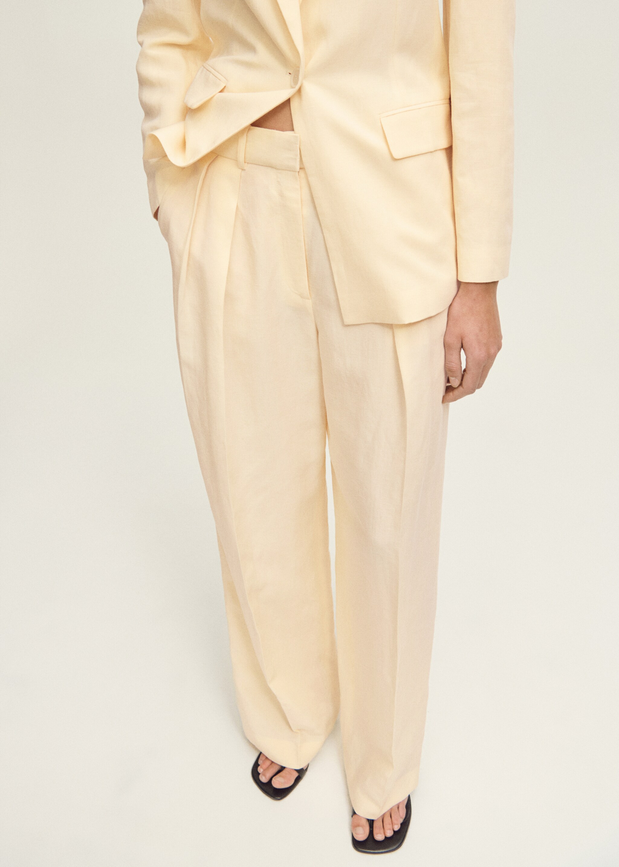 Straight-fit linen-blend suit trousers - Medium plane