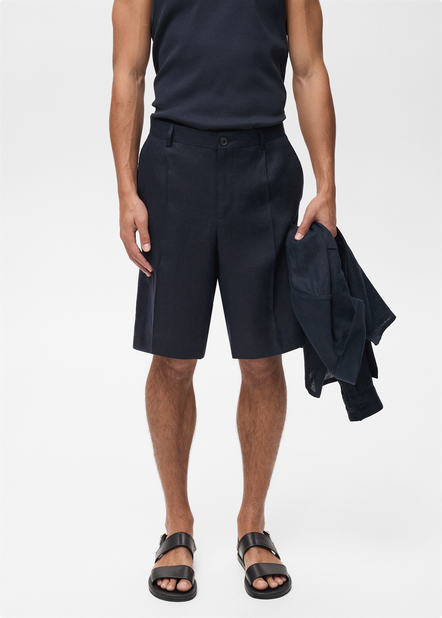 Slim-fit 100% linen bermuda shorts - Medium plane