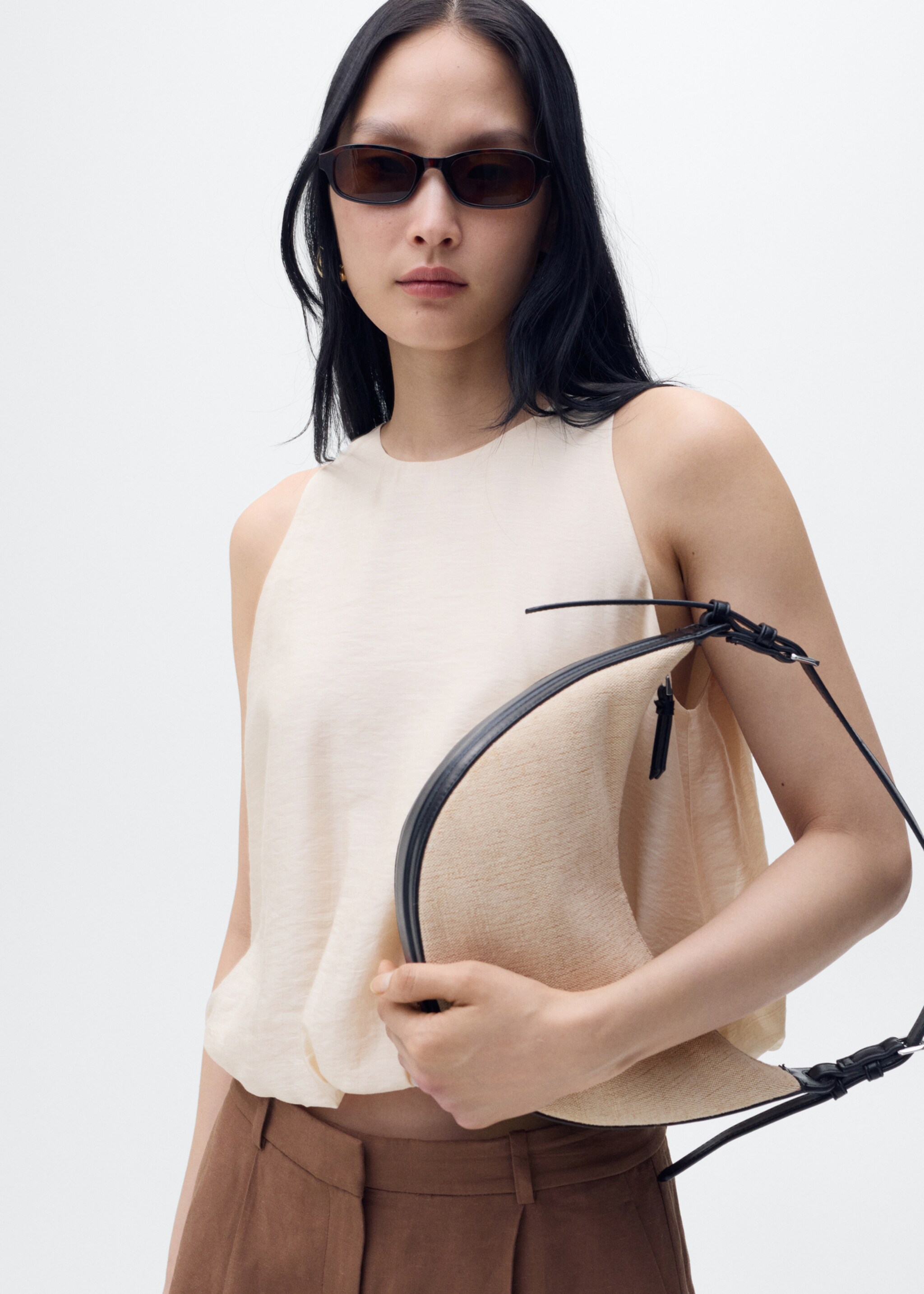 Lyocell-blend top with puffed hem - Medium plane