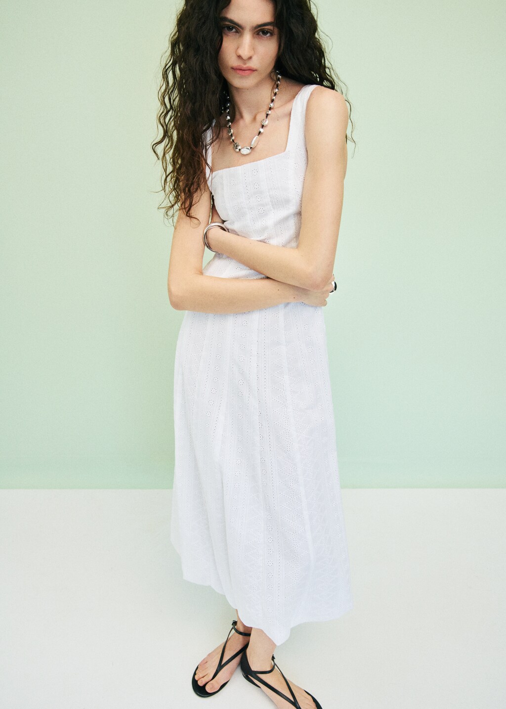 Mango Embroidered dress with puffed hem thumbnail