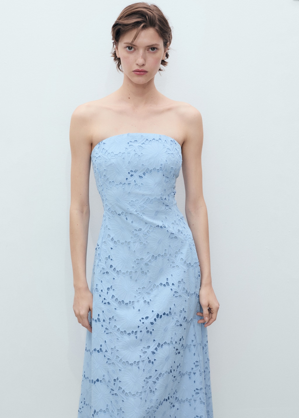 Mango English embroidered strapless dress