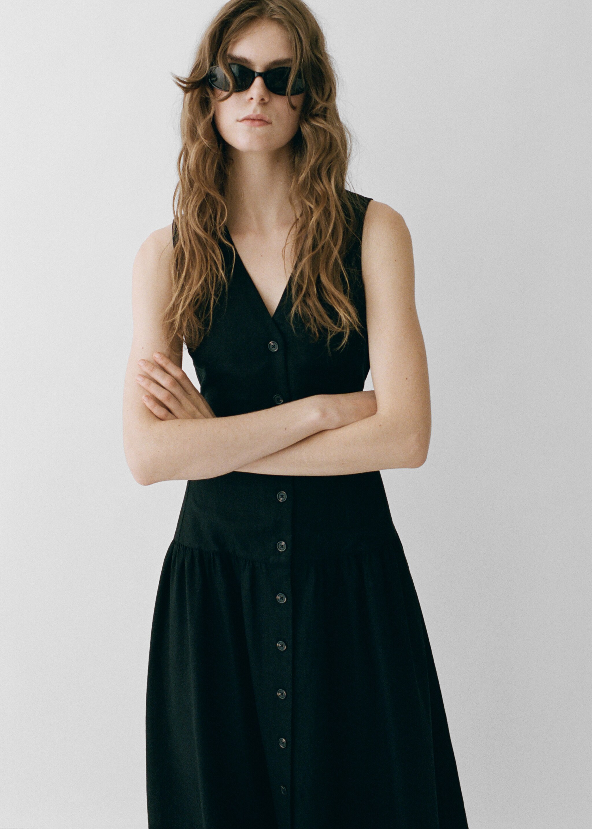 Vestido midi lino cinturón - Detalle del artículo 7