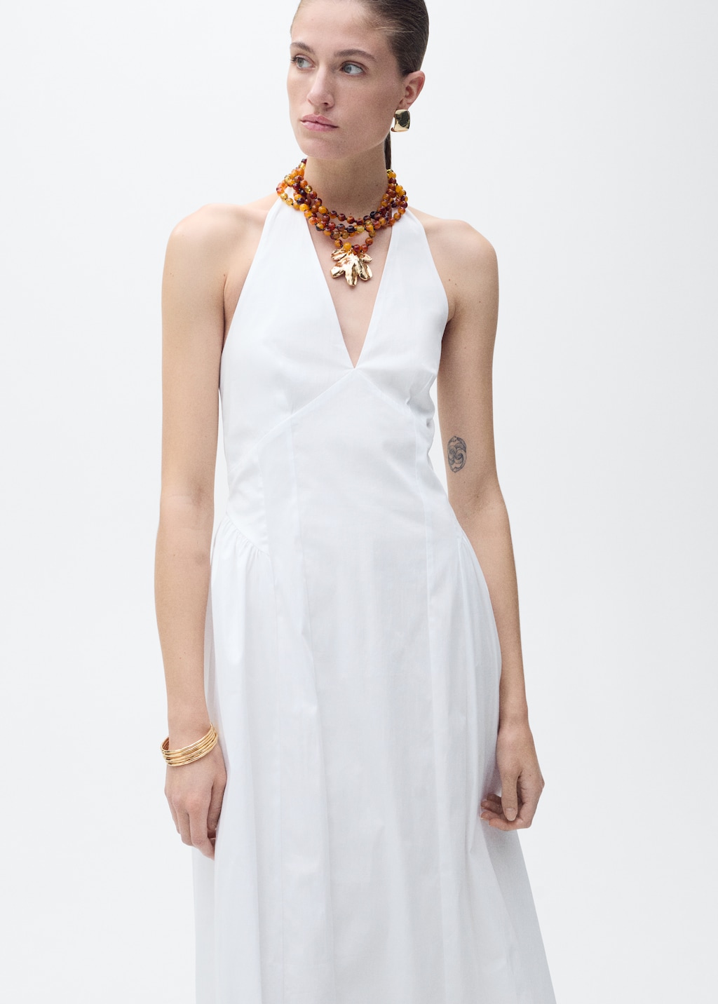 Mango Halter neck cotton midi-dress