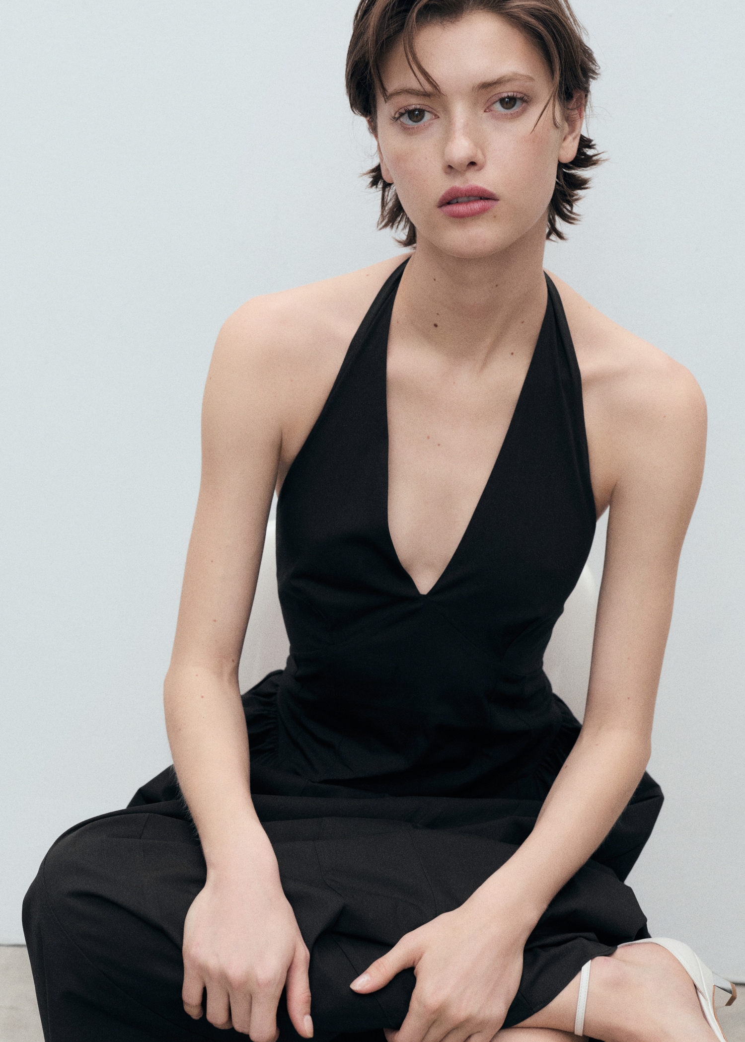 Halter neck cotton midi-dress - Medium plane