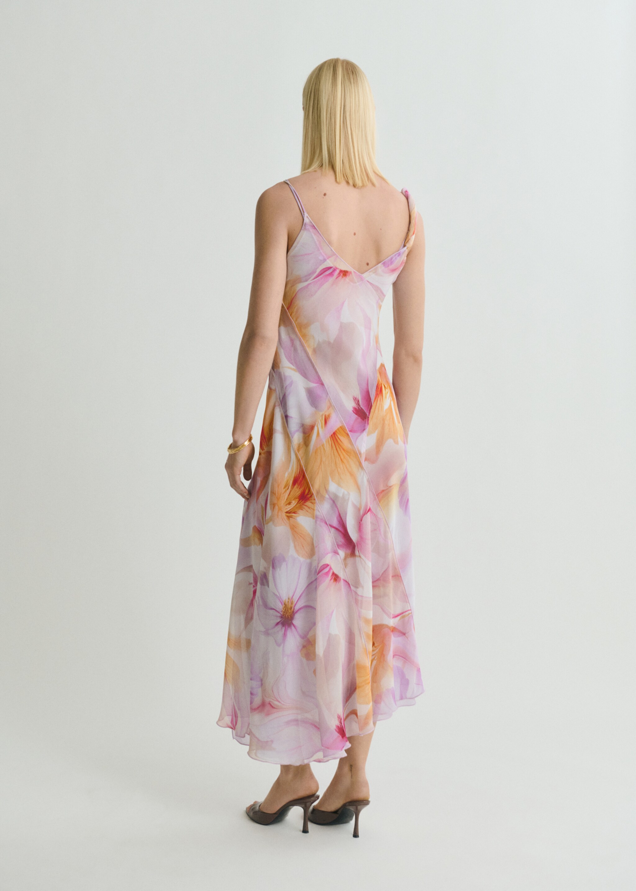 Vestido estampado floral tirantes asimétricos - Reverso del artículo
