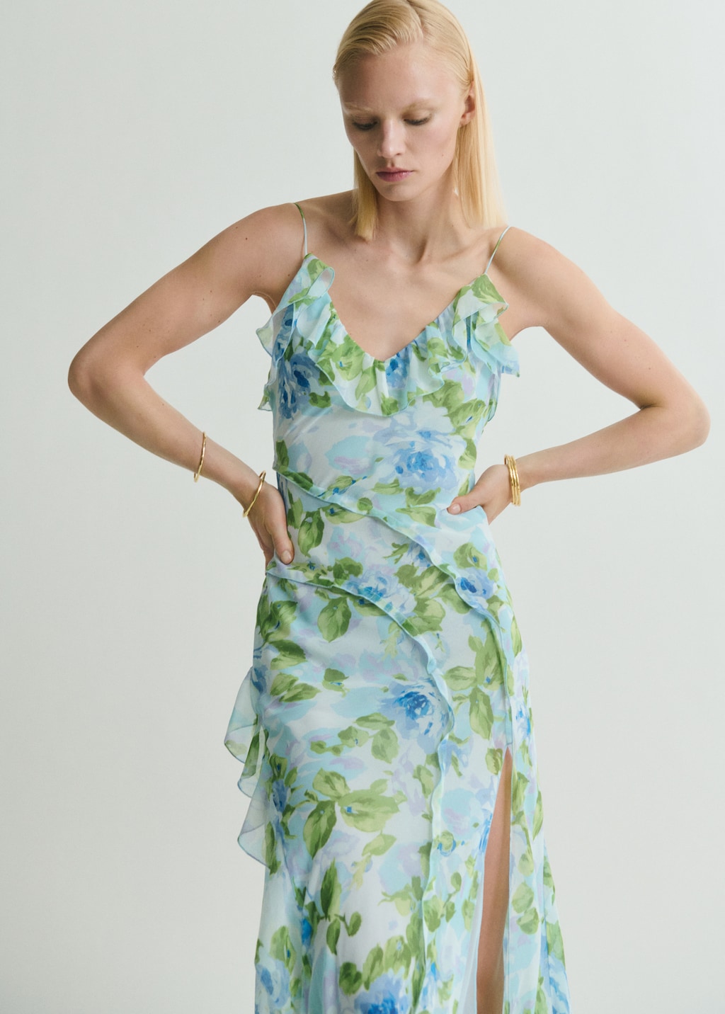 Mango Ruffled floral print dress
