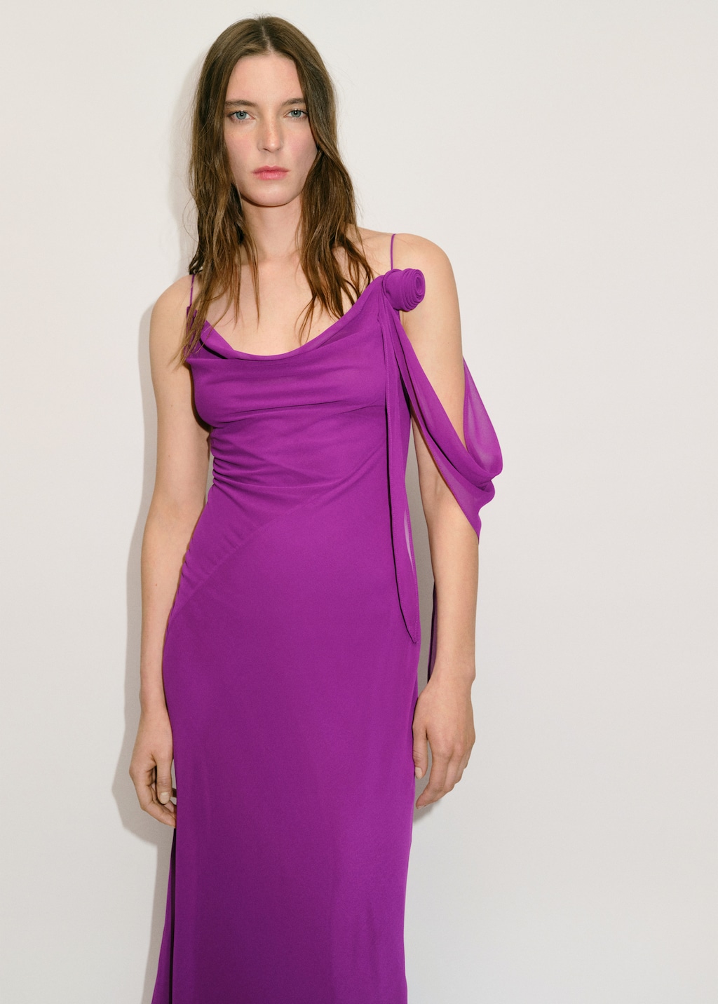 Mango Draped dress with flower detail