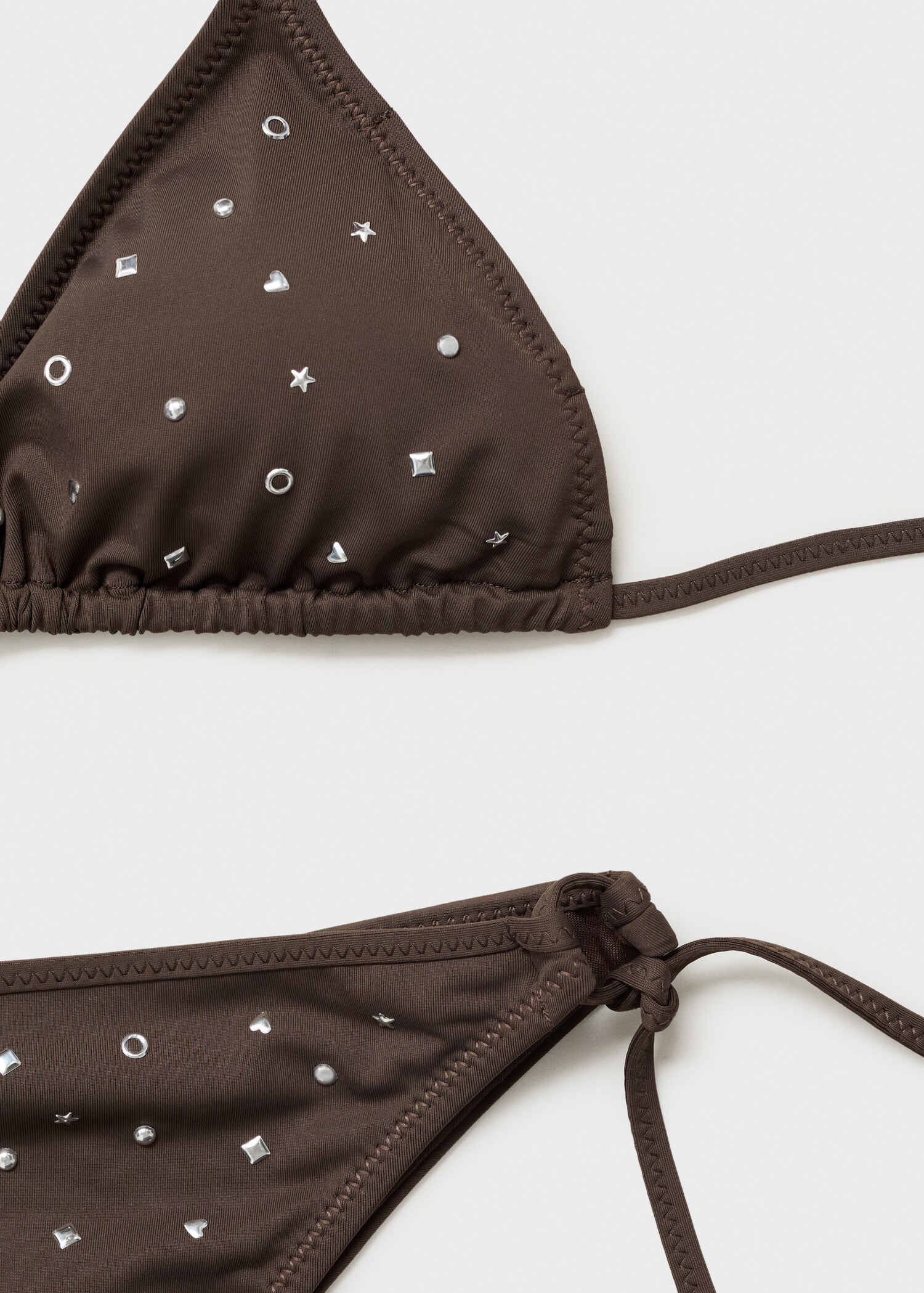 Triangle bikini top with metallic embellishments - Details of the article 0
