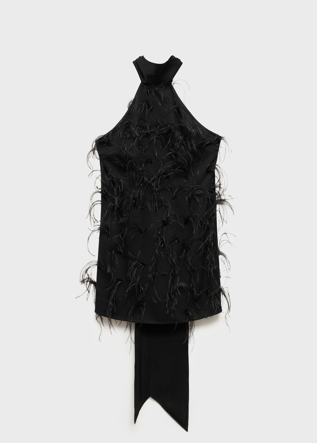 Mango Halter dress with feather decoration