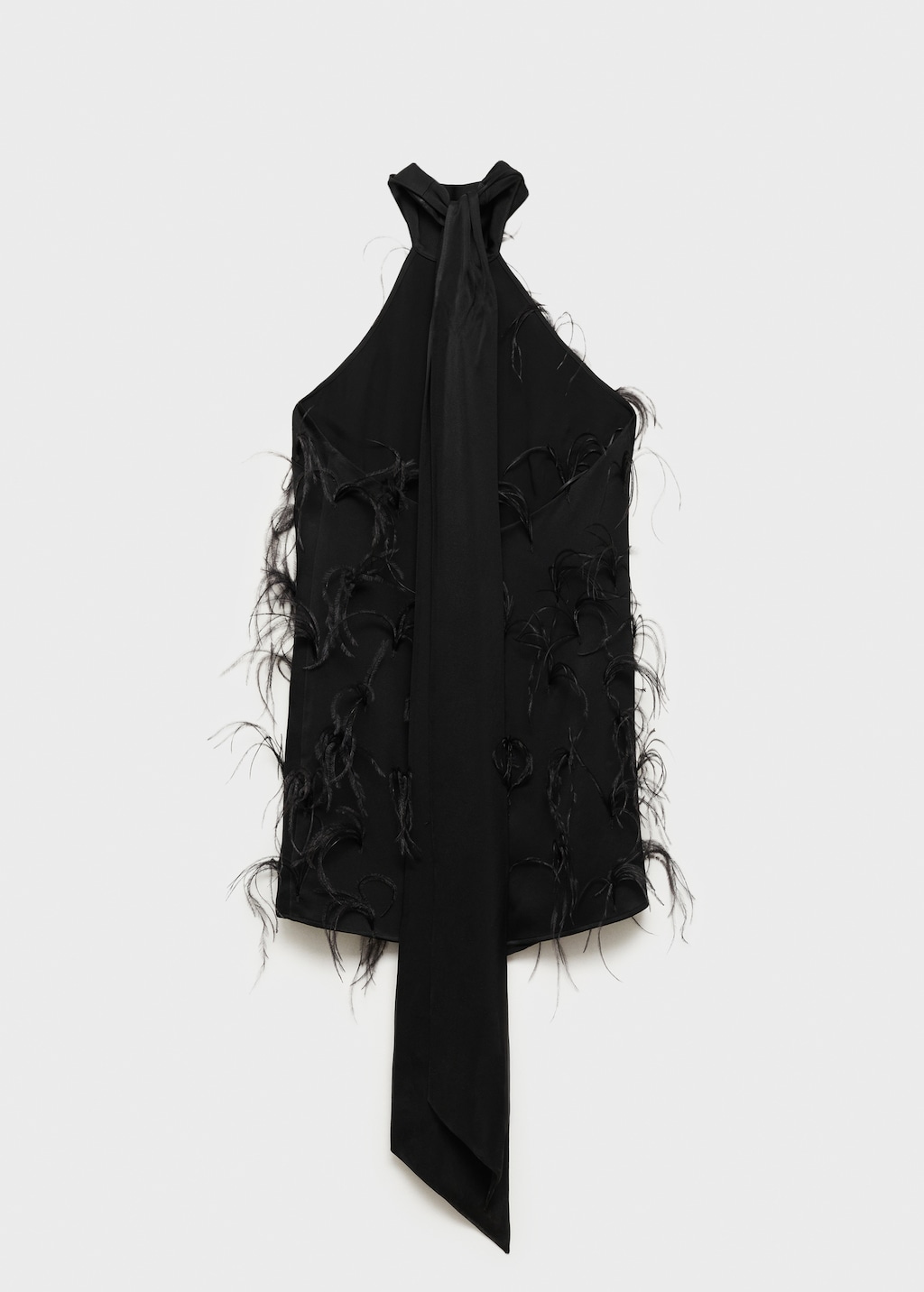 Mango Halter dress with feather decoration