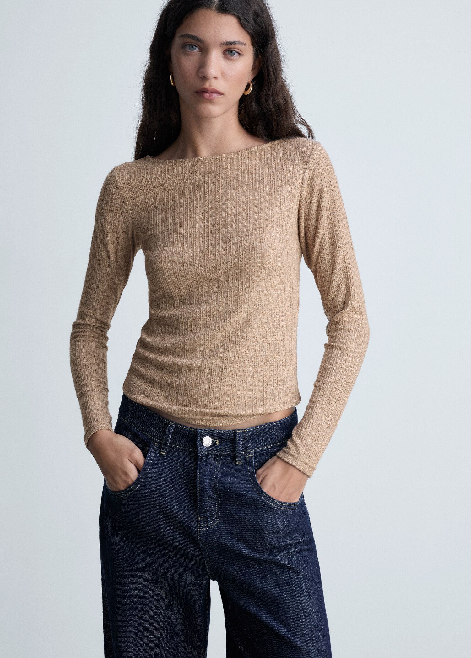 Long-sleeved pointelle t-shirt - Medium plane