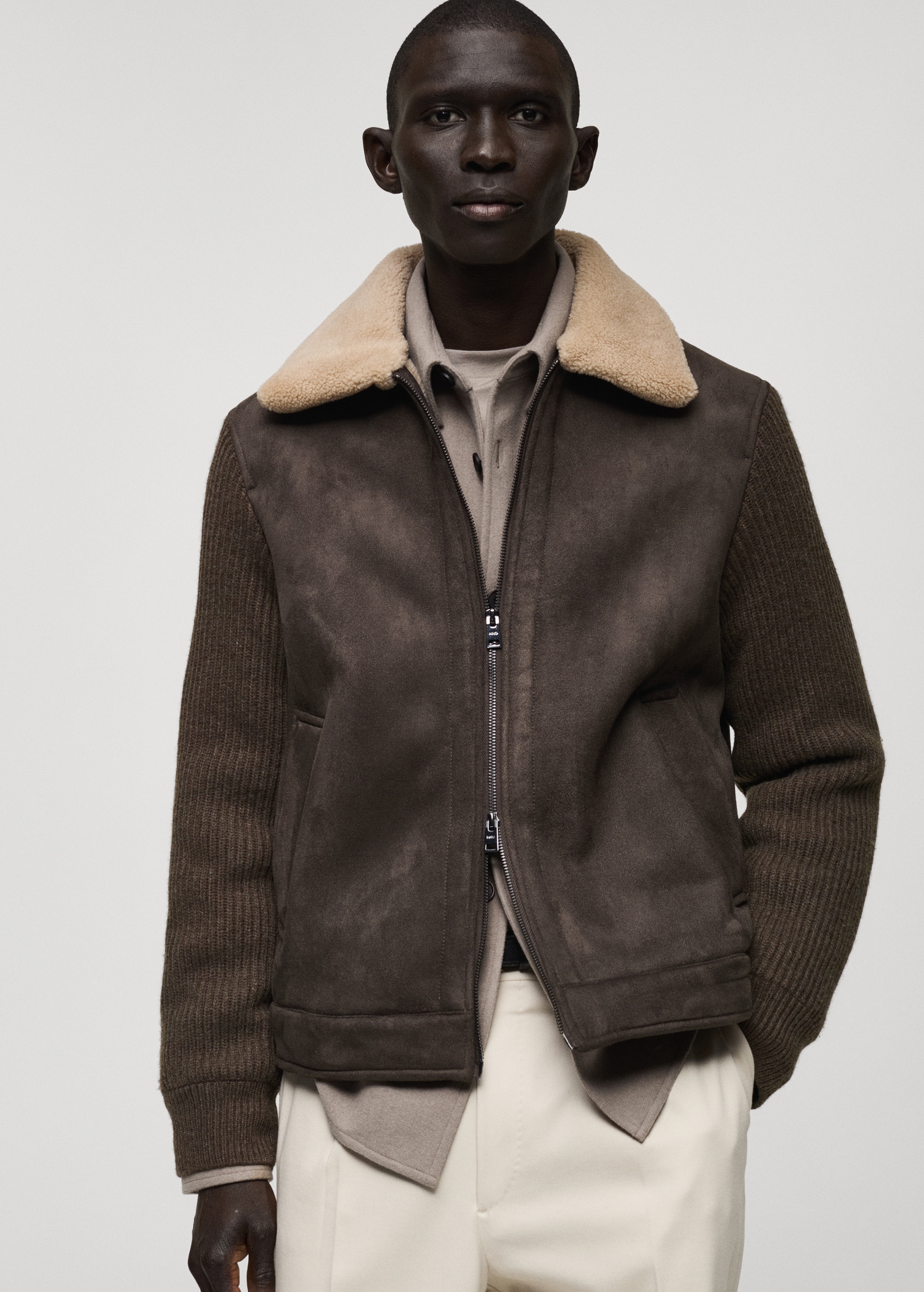 Shearling and suede-effect jacket - Medium plane