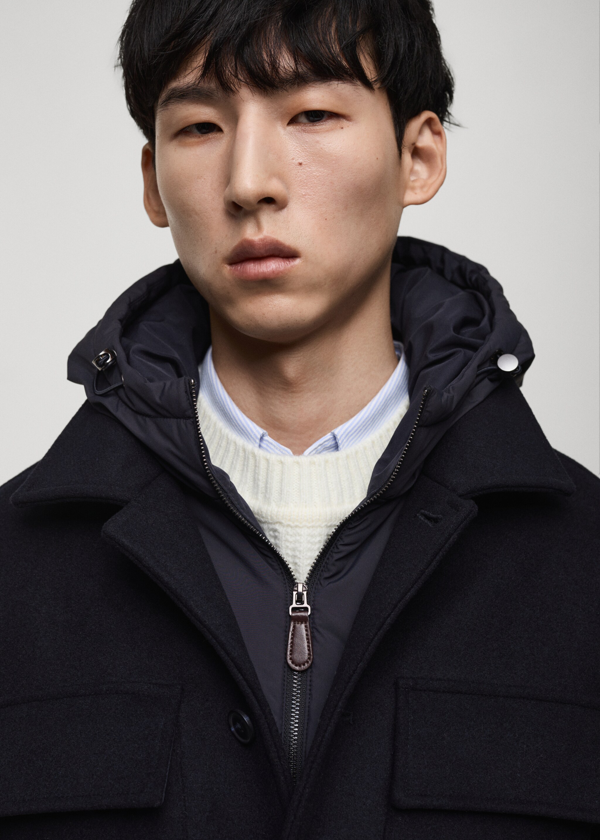 Manteau laine mélangée capuche amovible - Détail de l'article 1