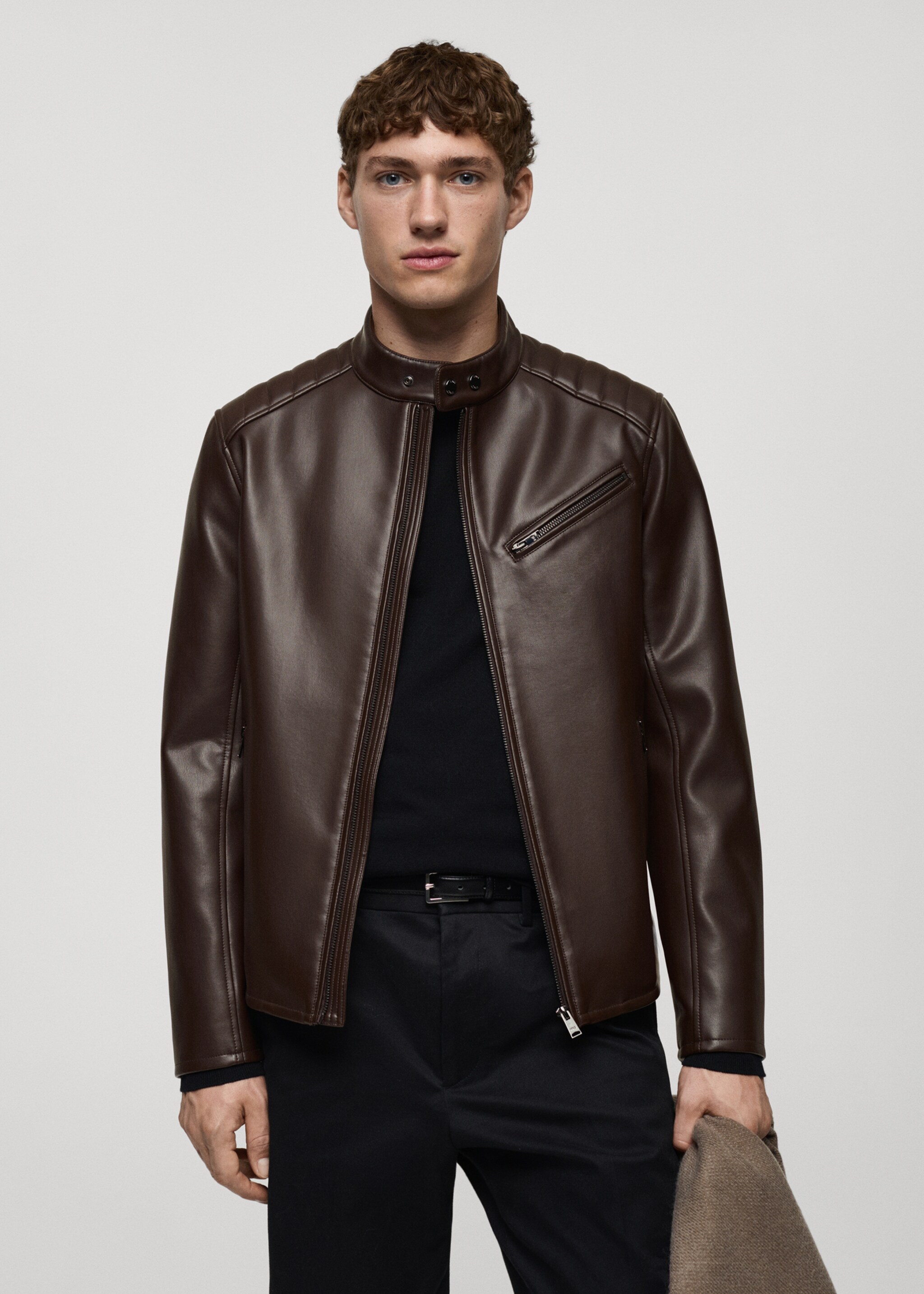 Leather-effect jacket with stitching detail - Medium plane