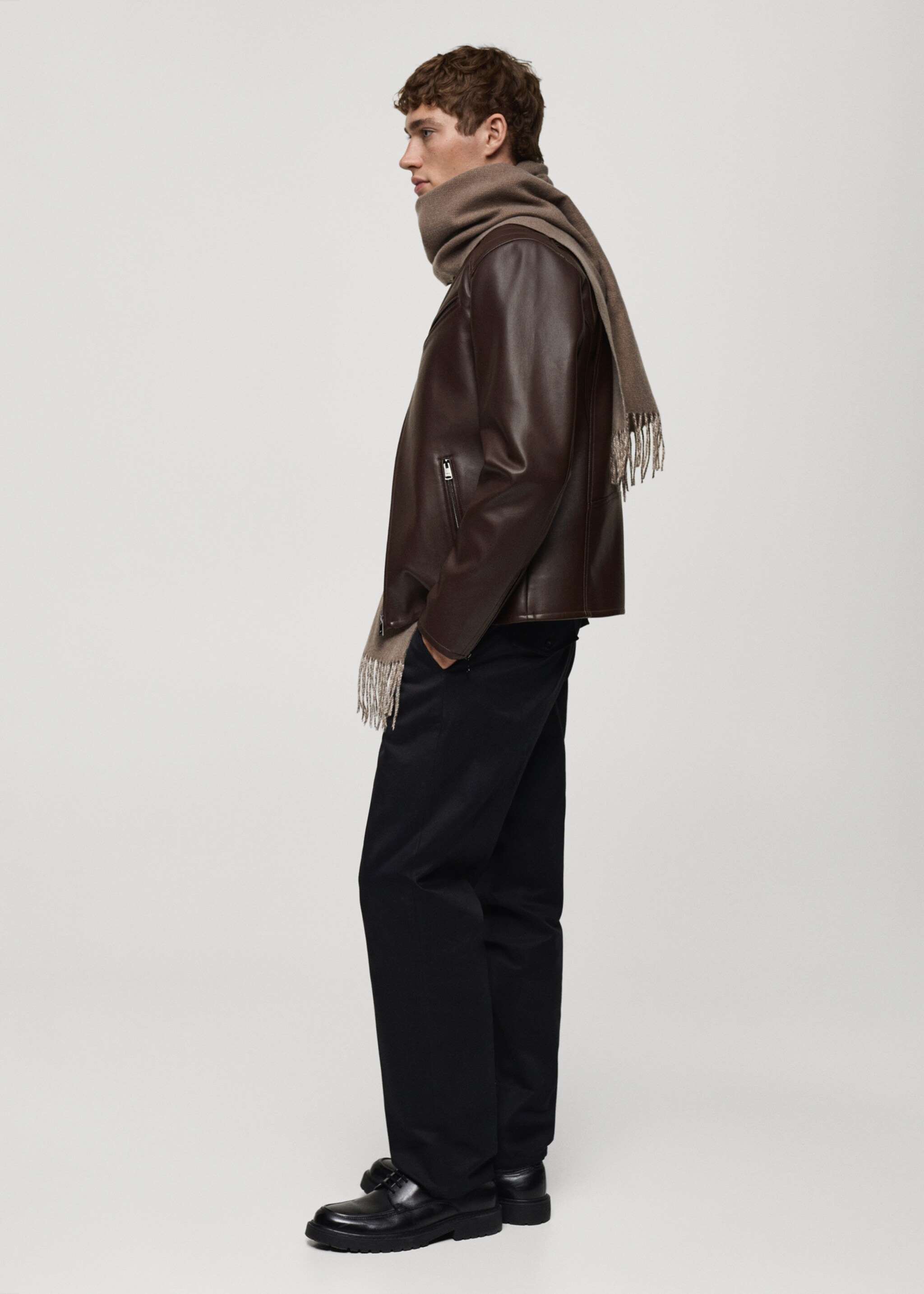 Leather-effect jacket with stitching detail - Details of the article 2