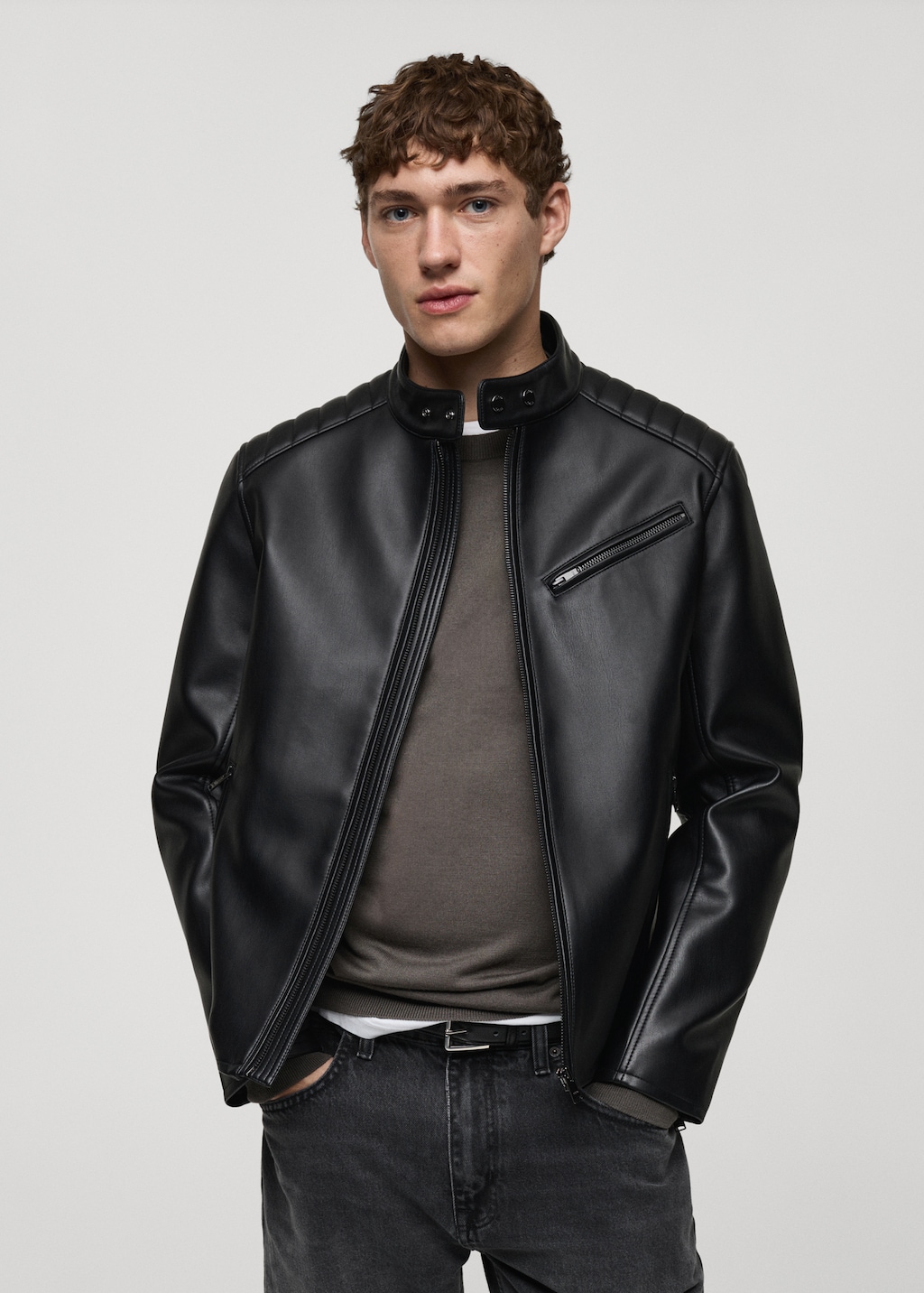 Leather effect jacket with stitching detail Men MANGO Cameroon