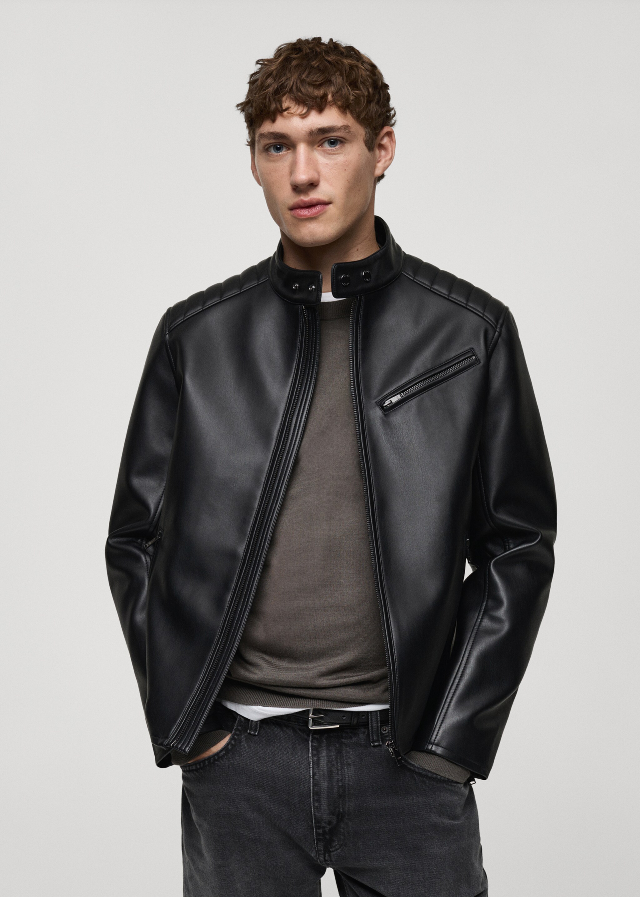 Leather-effect jacket with stitching detail - Medium plane