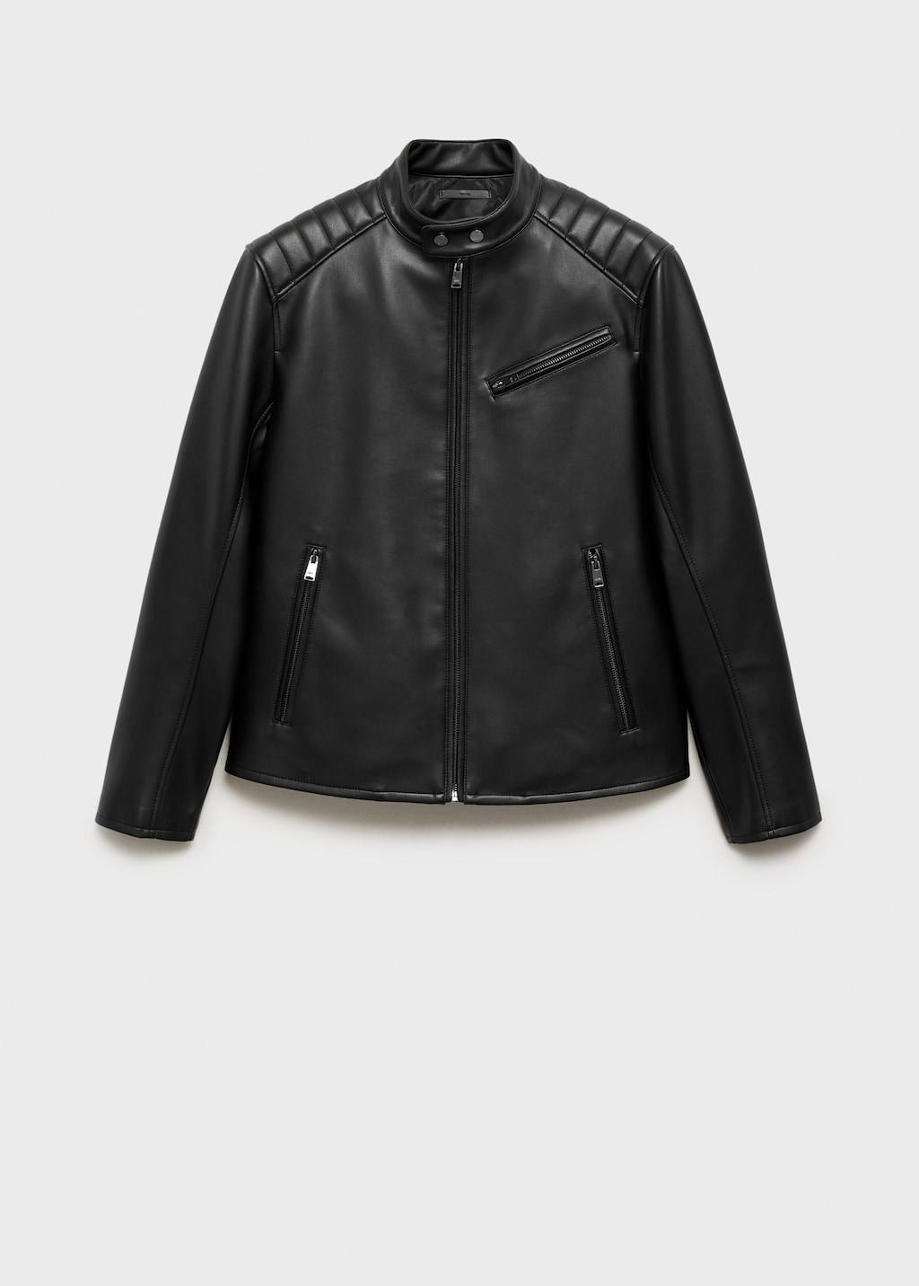 Leather-effect jacket with stitching detail - Men | MANGO