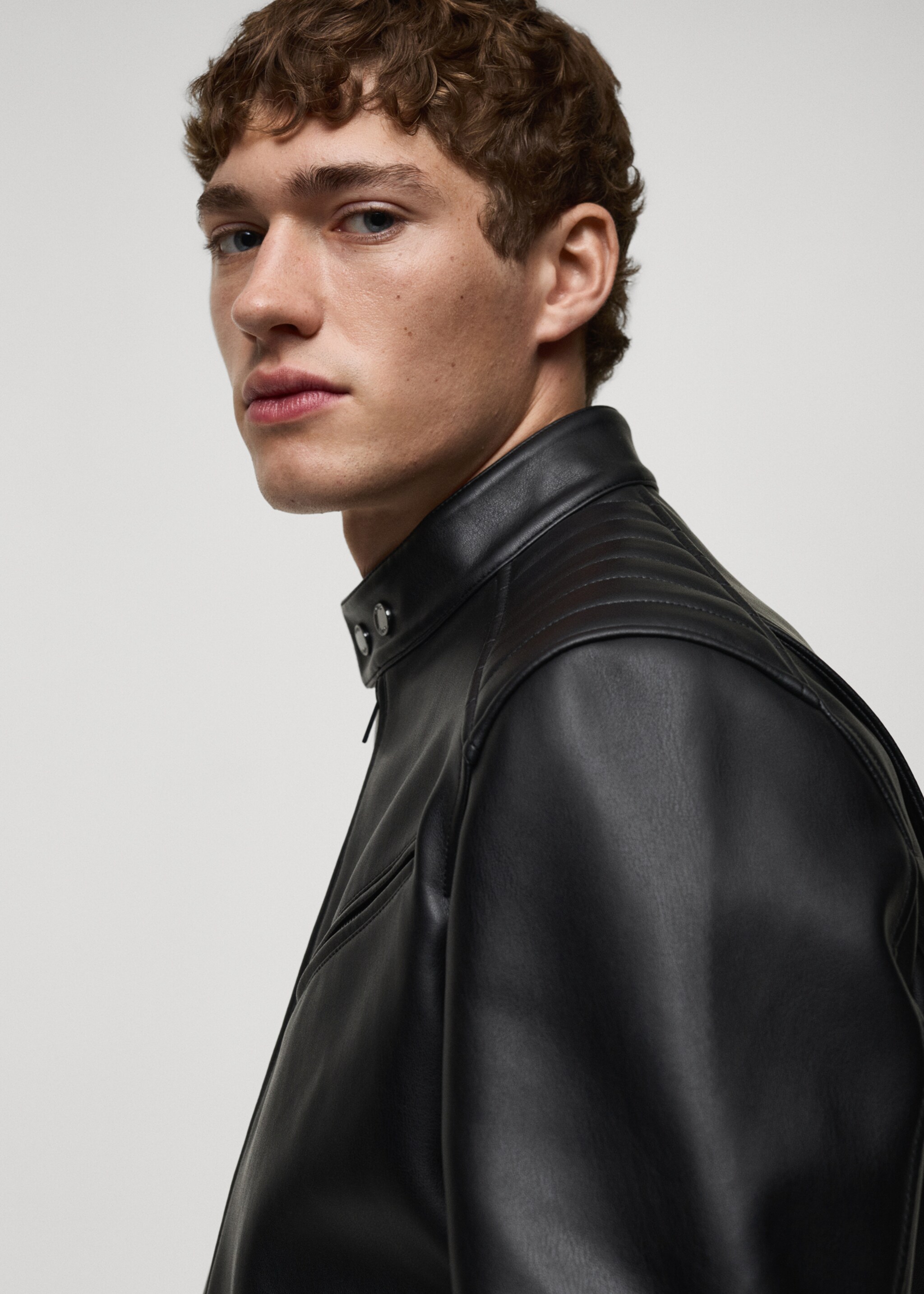 Leather-effect jacket with stitching detail - Details of the article 1