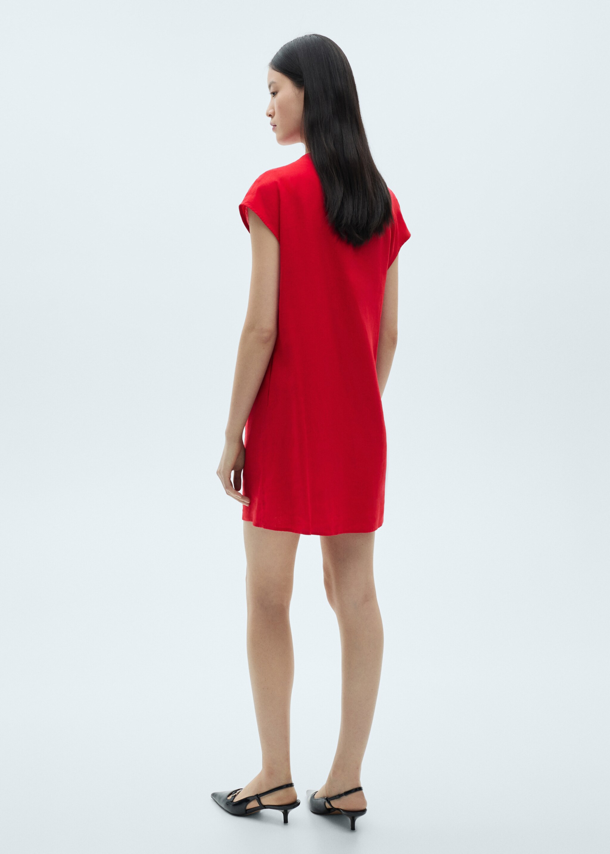 Vestido lino cuello drapeado - Reverso del artículo