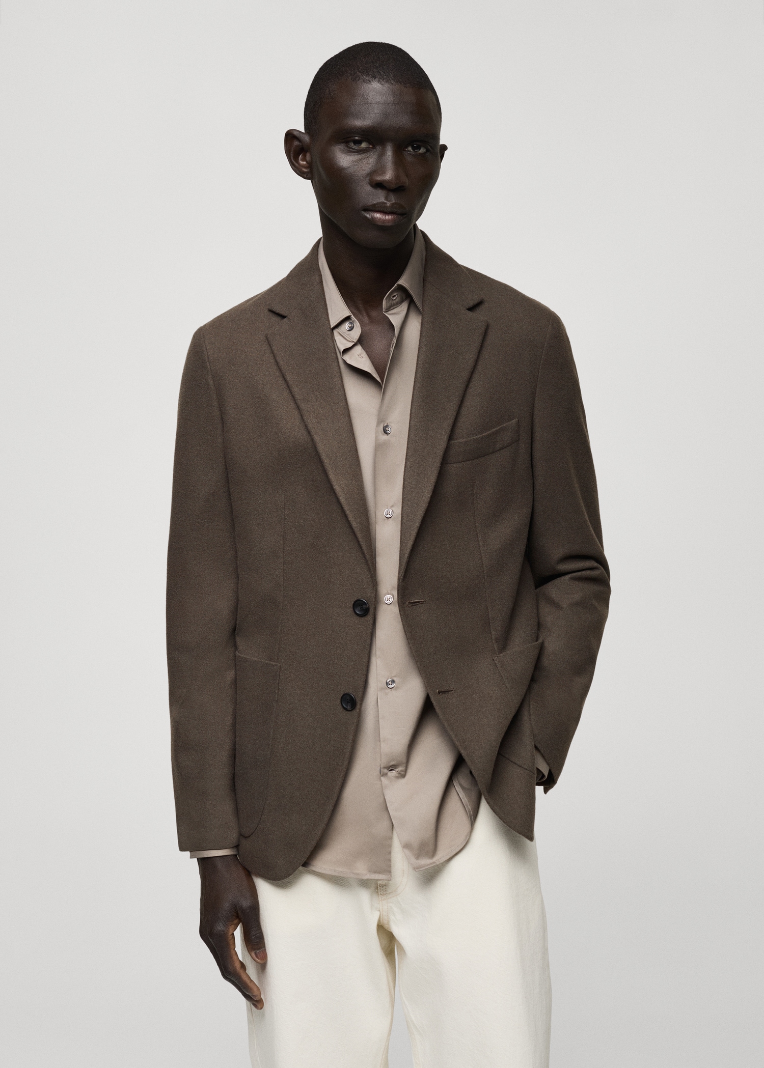 Tan Blazer Slim Fit Wool Blend Blazer Men MANGO Philippines